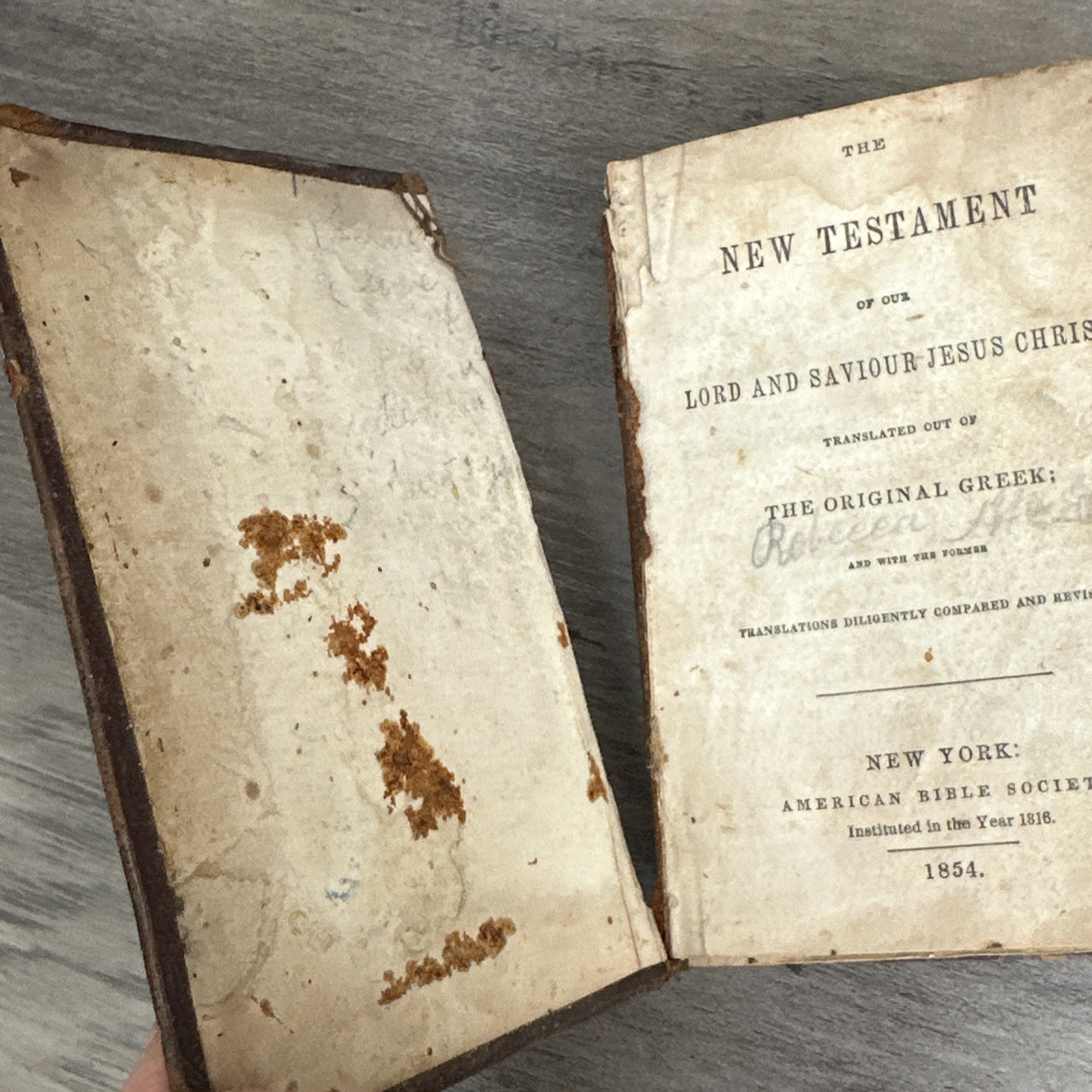 1854 Antique New Testament Pocket Bible American Bible Society Rare Collectible