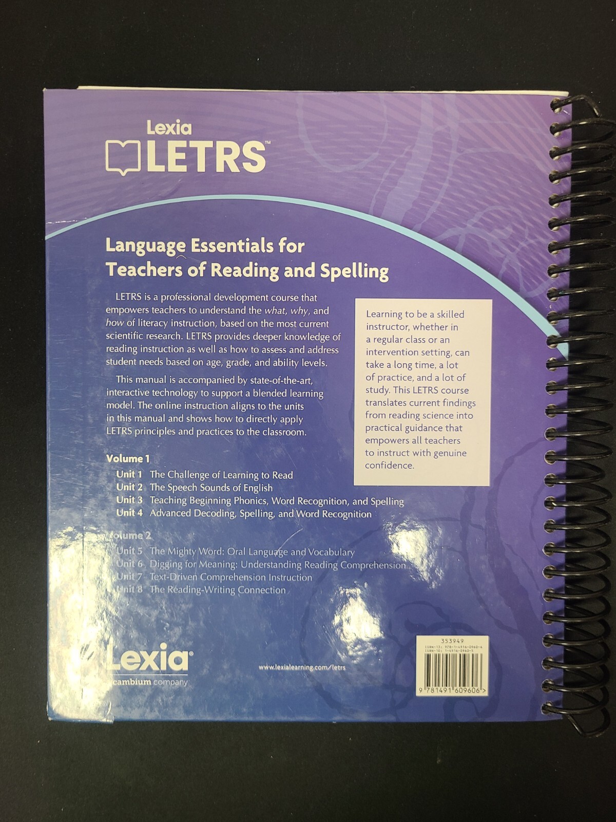 LETRS Volume 1 Unit 1-4 – Spiral-bound – GOOD