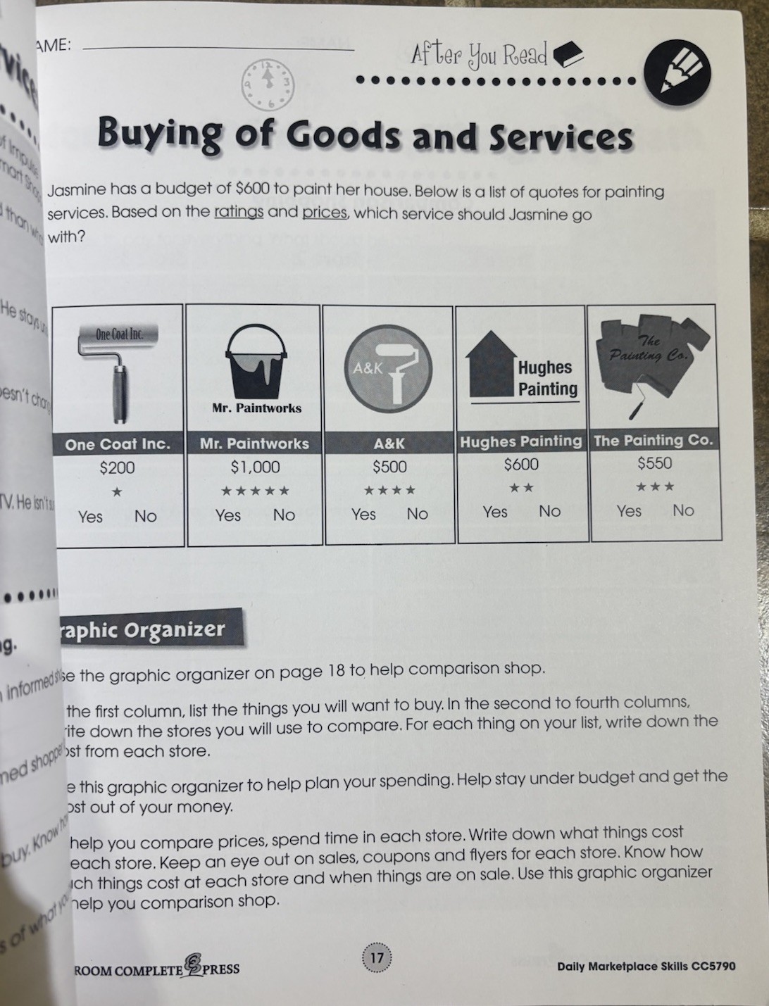 Daily Marketplace Skills Workbook Grades 6–12 – Life Skills Series CCP5532