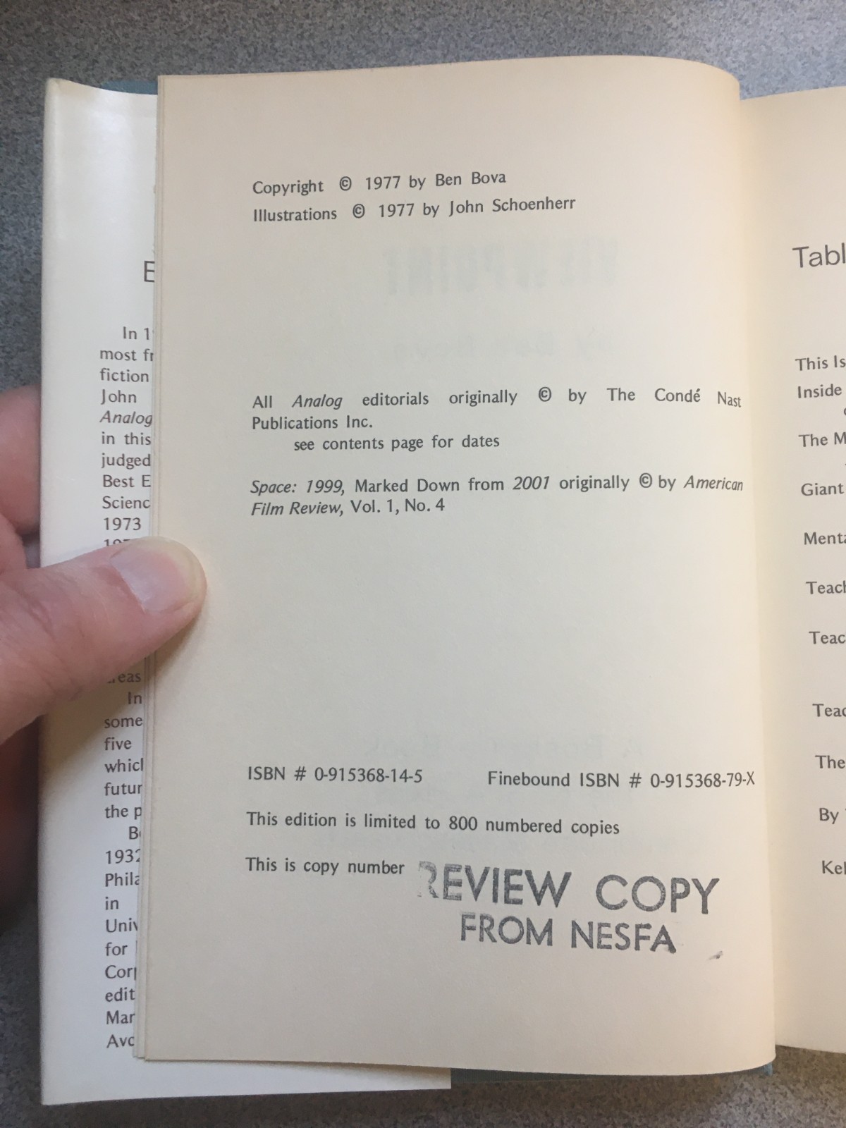Viewpoint Ben Bova, NESFA Press for Boskone 1977, Review Copy, Hardcover w DJ