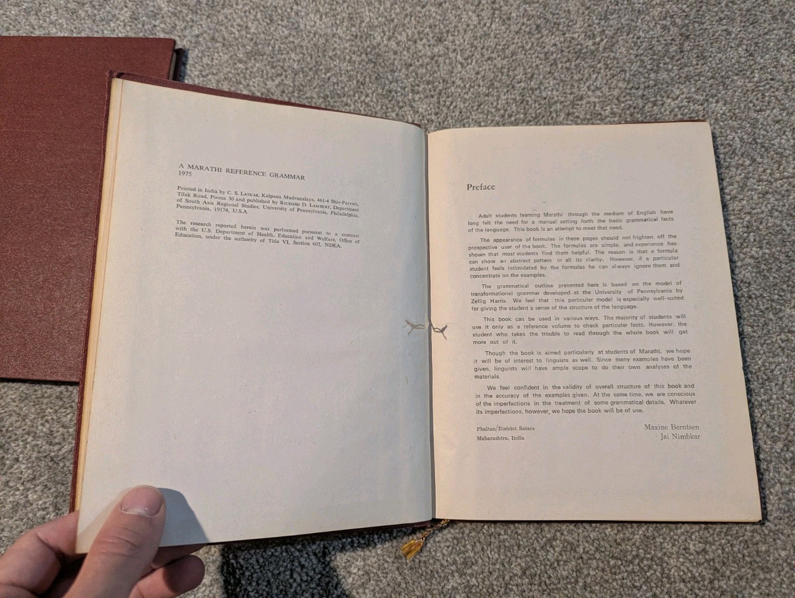 Marathi Reference Grammar + English Dictionary South Asia Regional Studies 1975