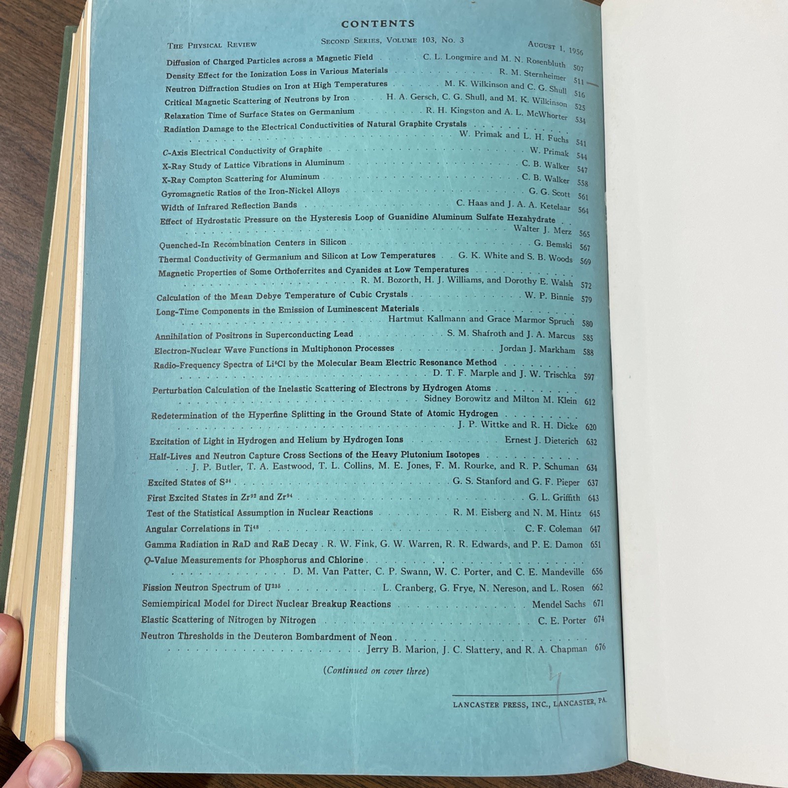 The Physical Review Journal 1956 Vol 103 1 – 838 American Physics Society