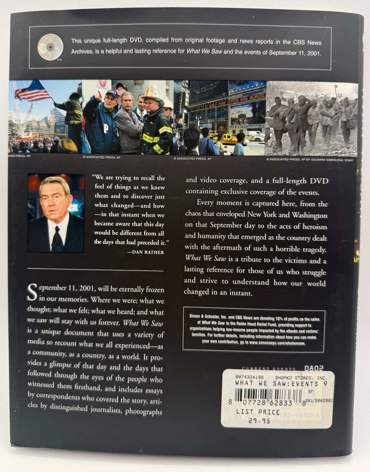 What We Saw CBS News Hardcover Book with DVD 2001 America Responds Stamp Sheet