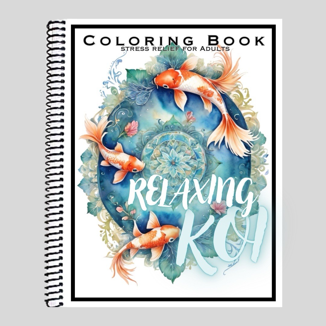 Koi – Spiral Bound Adult Coloring Book – Thick Artist Paper – 50 pages