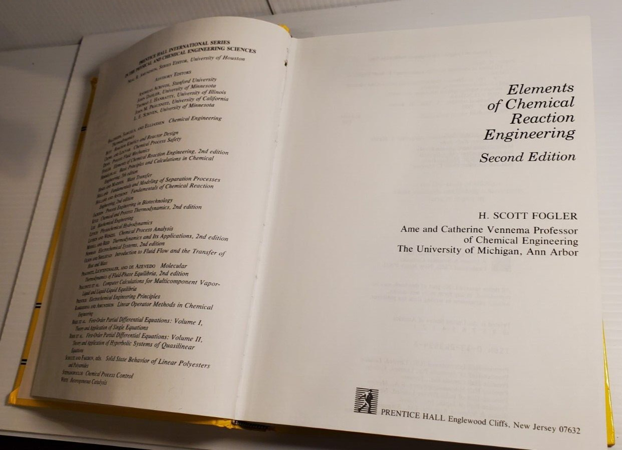 H. Scott Fogler Elements of Chemical Reaction Engineering Hardcover Book 2nd Ed