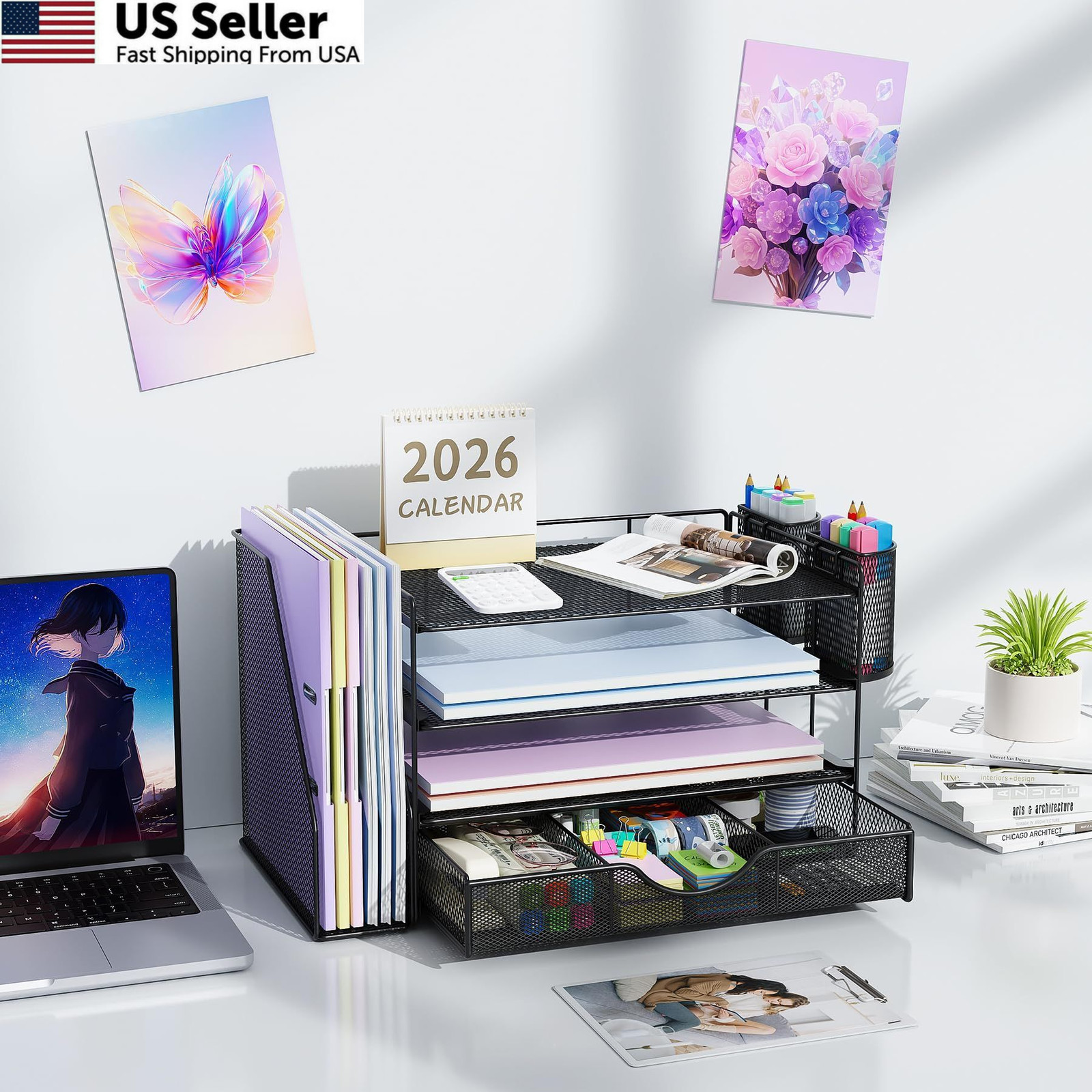 gianotter Desk Organizers and Accessories with 41.3 x 24 x 22.9 cm, Black