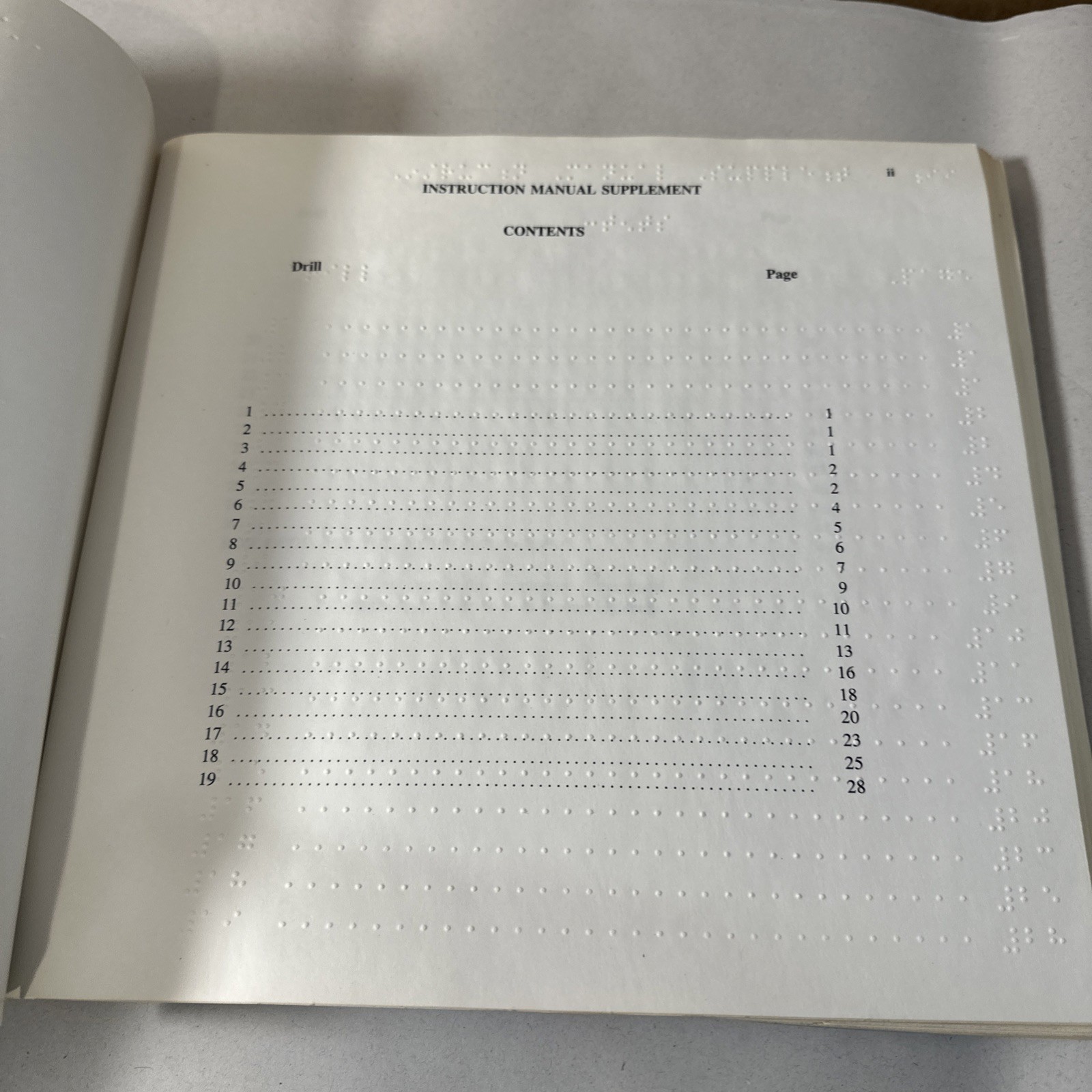 Drills Reproduced Braille Supplement Instruction Manual Blind Handicapped 1984