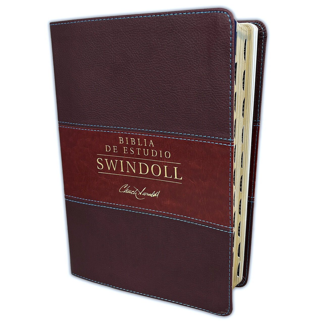 Biblia de Estudio Swindoll NTV: imit. piel duotono café con indice