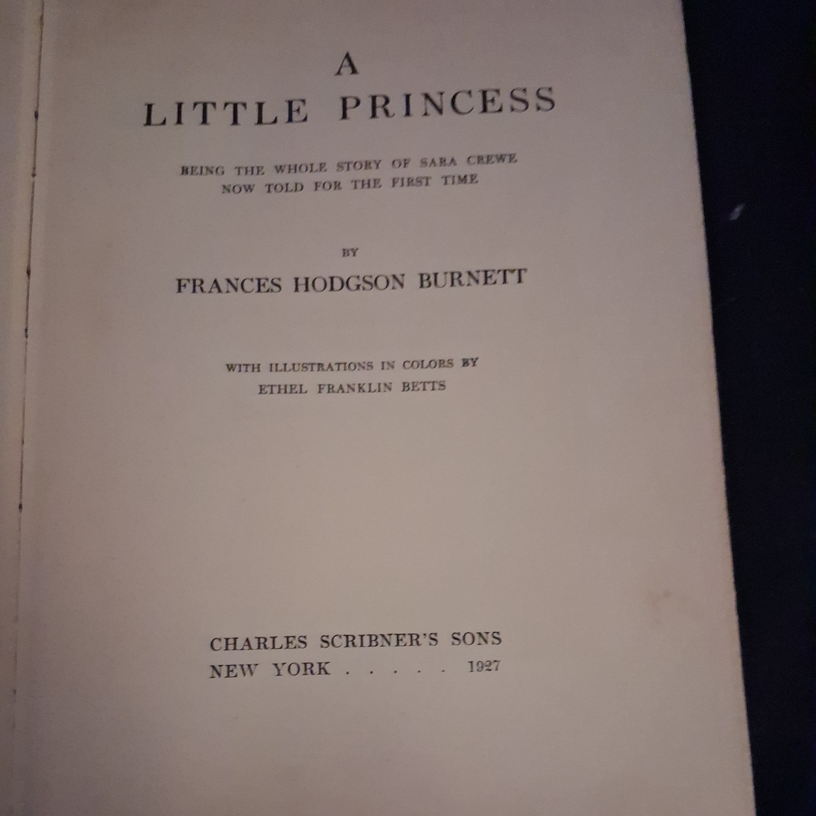 A Little Princess Frances Hodgson Burnett Vintage Book 1927 Edition Betts