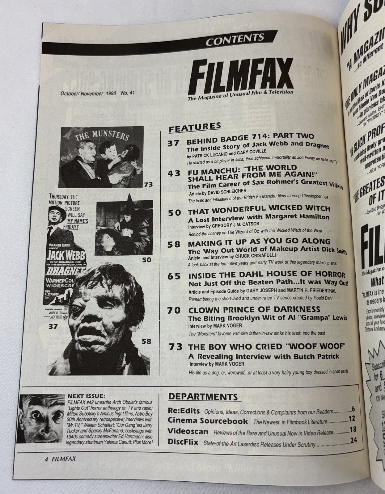 1993 FILMFAX #41~Margaret Hamilton Wizard Of Oz, Munsters, Roald Dahl, Fu Manchu