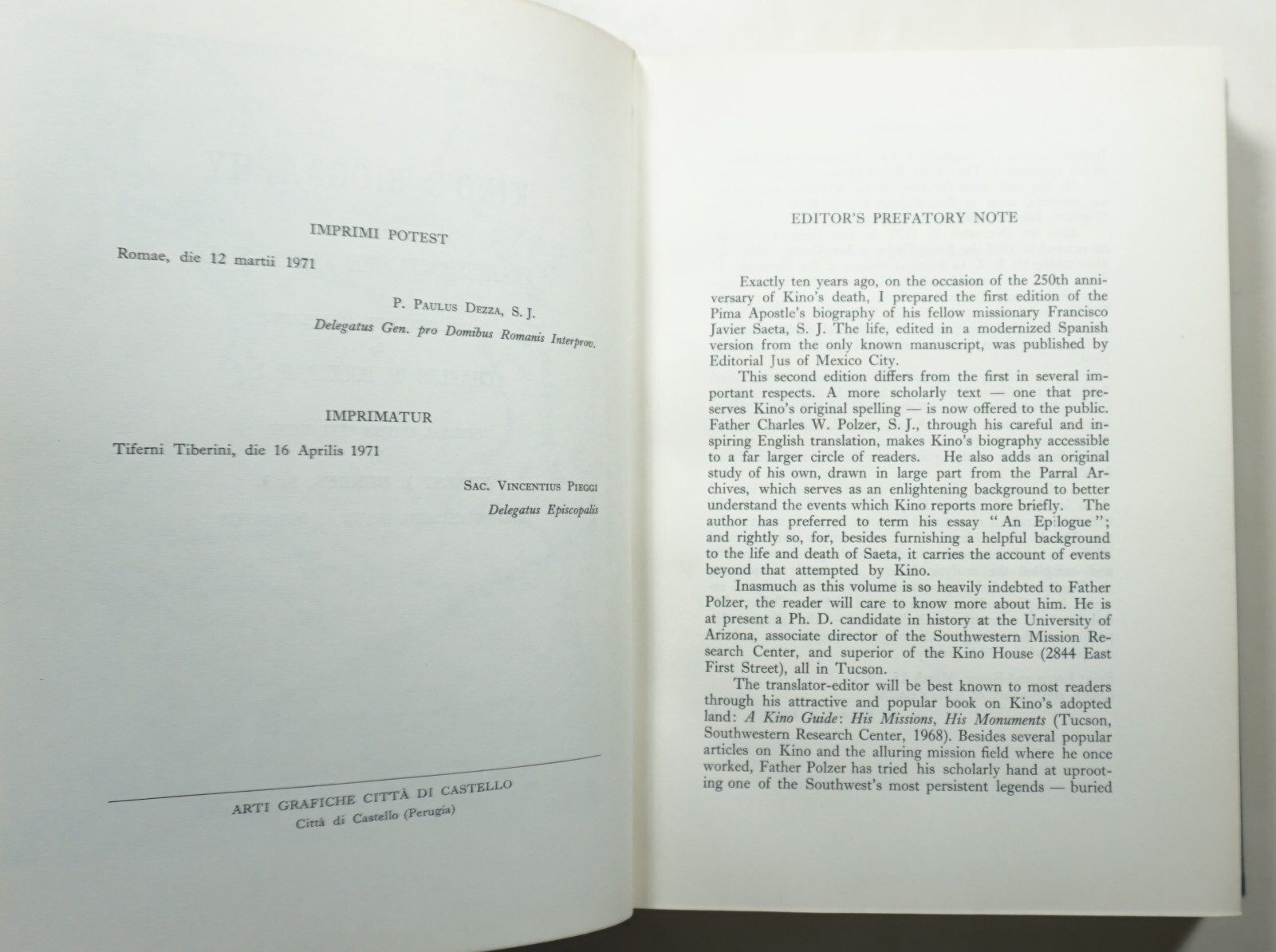 Kino’s Biography of Francisco Javier Saeta, S. J. 1971 Polzer Jesuit Missionary
