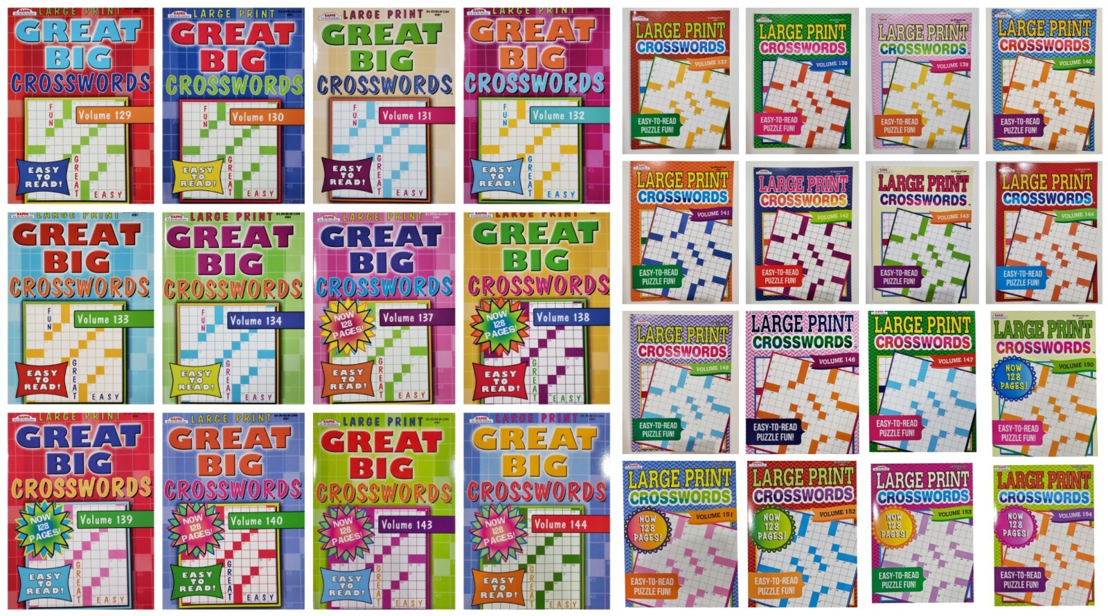 Kappa Large Print Crosswords Puzzle Books, Largest Selection of Volumes. U-PICK!