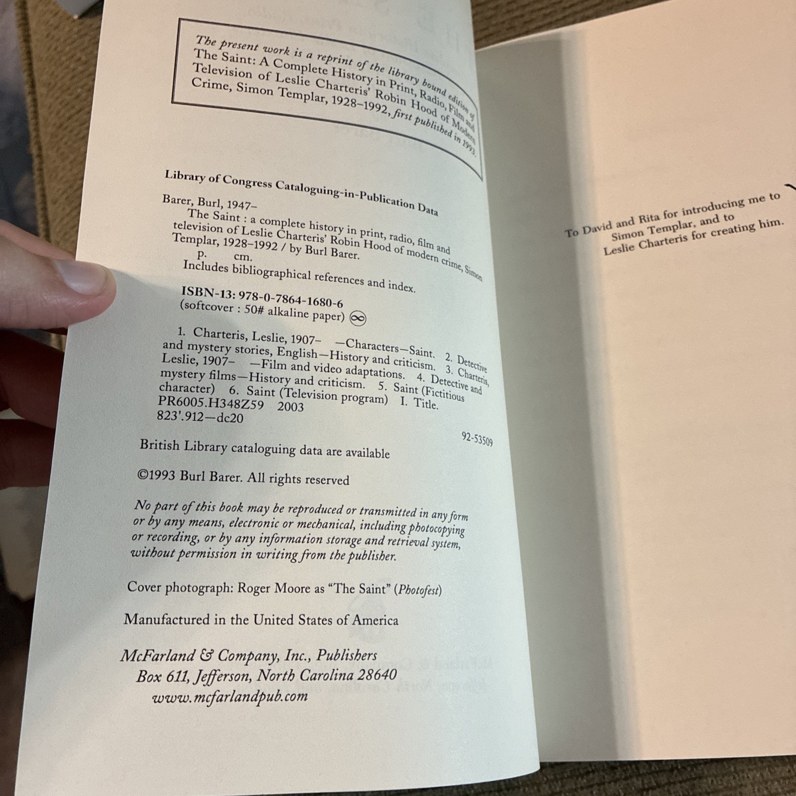 The Saint : A Complete History in Print, Radio, Film and Television Burl Barer