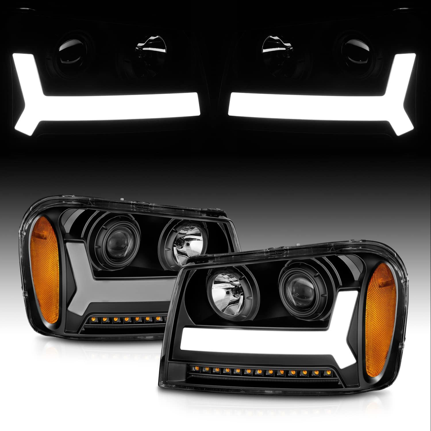 for 2006-2009 Chevy Trailblazer LT Models Plank LED Tube Projector Black Headlig