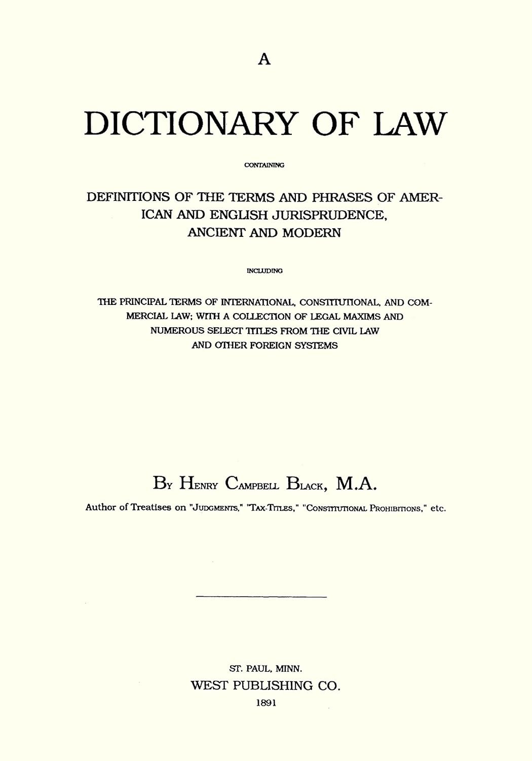 Black’s Law Dictionary 1St Edition