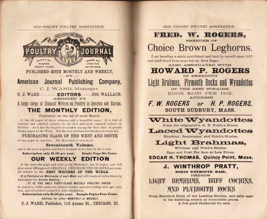 The Second Annual Exhibition of The Old Colony Poultry Association, December1886