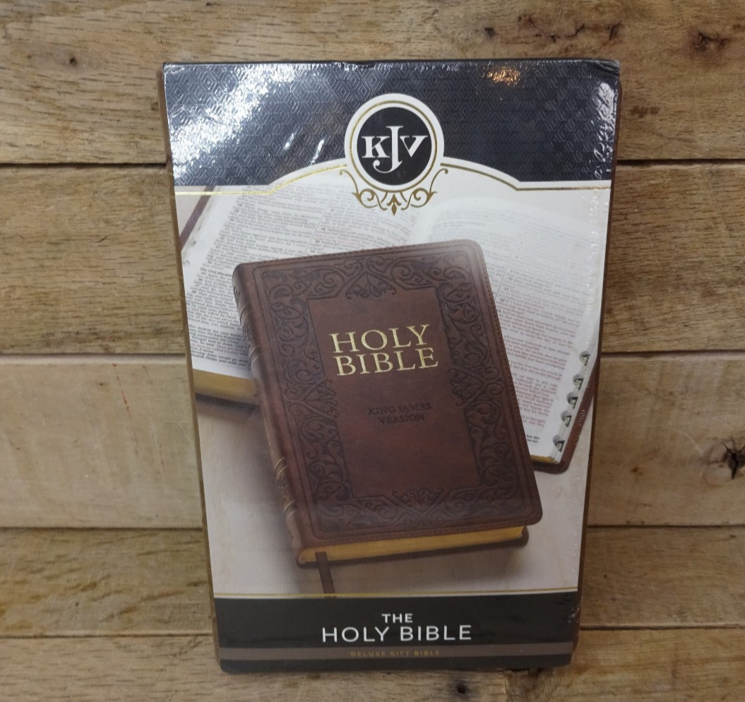 KJV Deluxe Gift Holy Bible Brown Faux Leather Thumb Indexed Red Letter Gilt NEW