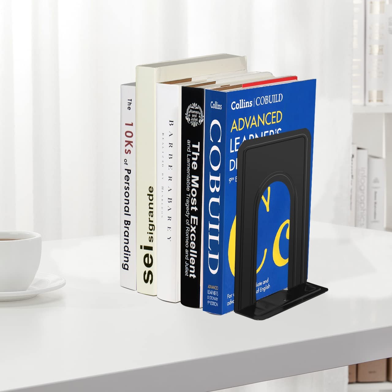 JIKIOU Book Ends Universal Premium 6.69 x 4.9 x 4.3in, 3 Pair/6 Piece-black