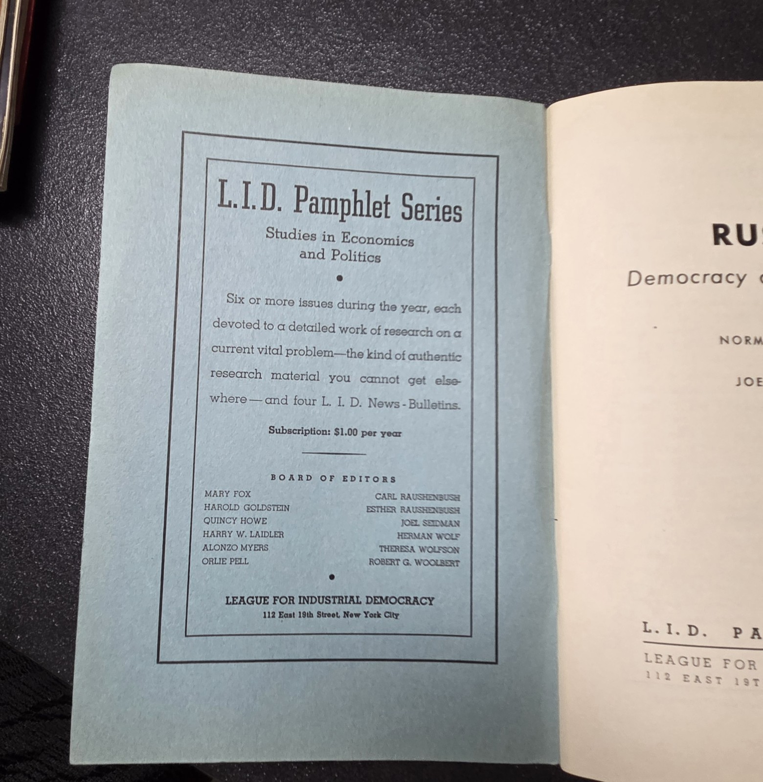 Book Russia- Democracy Or Dictatorship Pamphlet Series 1939