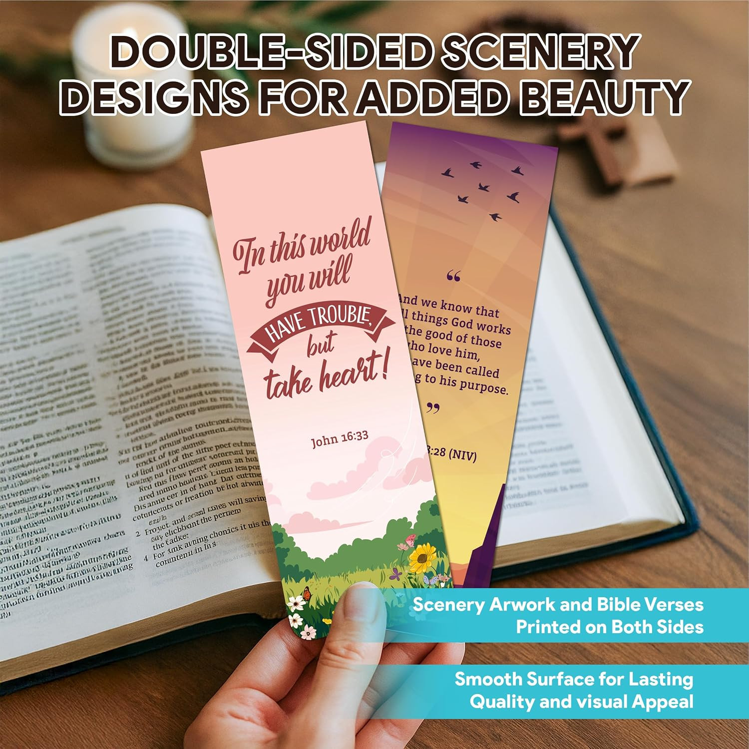 100 Pack 2X6.5In Christian Bookmarks for Women and Men – 50 Scenery Designs Doub