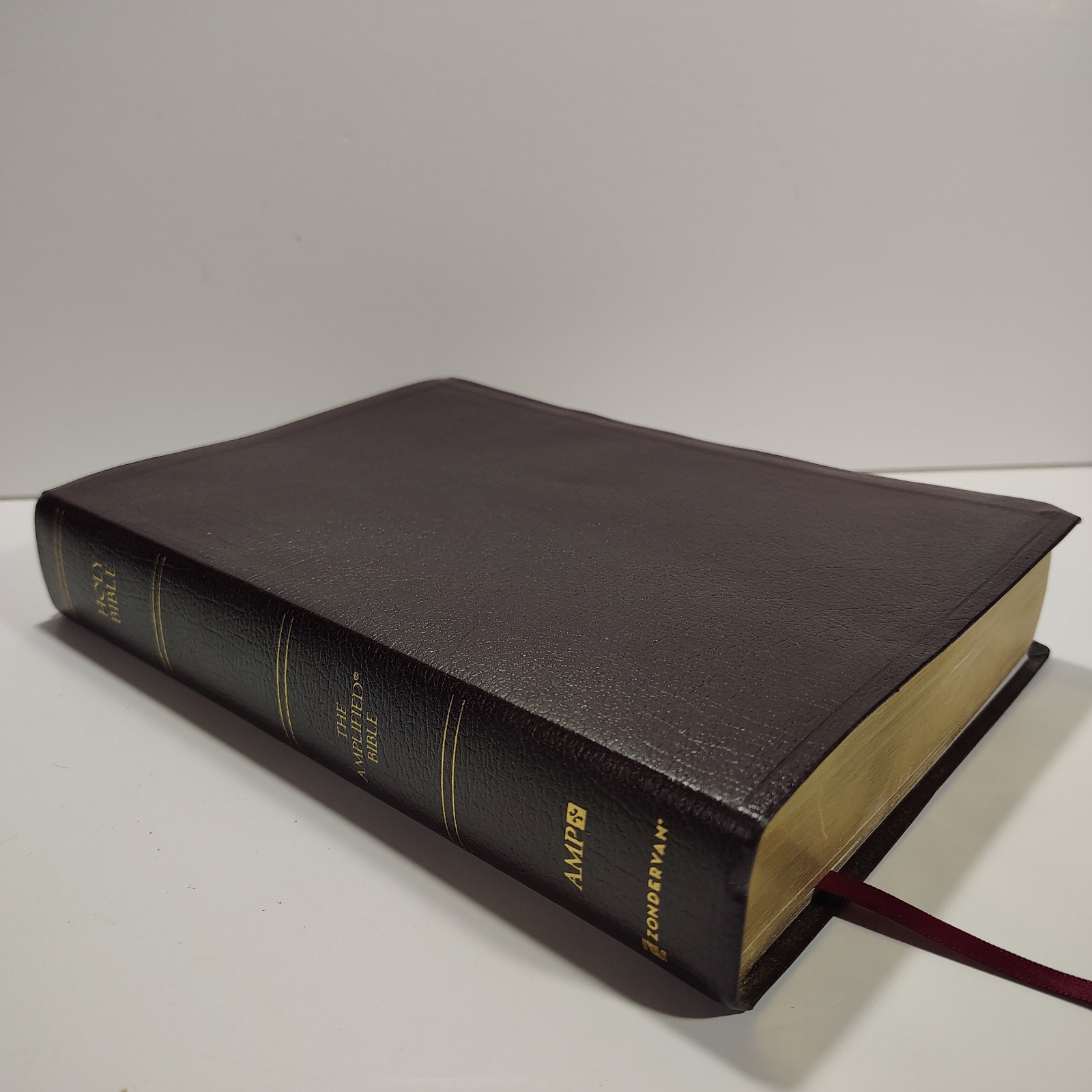 Amplified Holy Bible Large Print Brown Leather Zondervan Red Letter Ribbon…