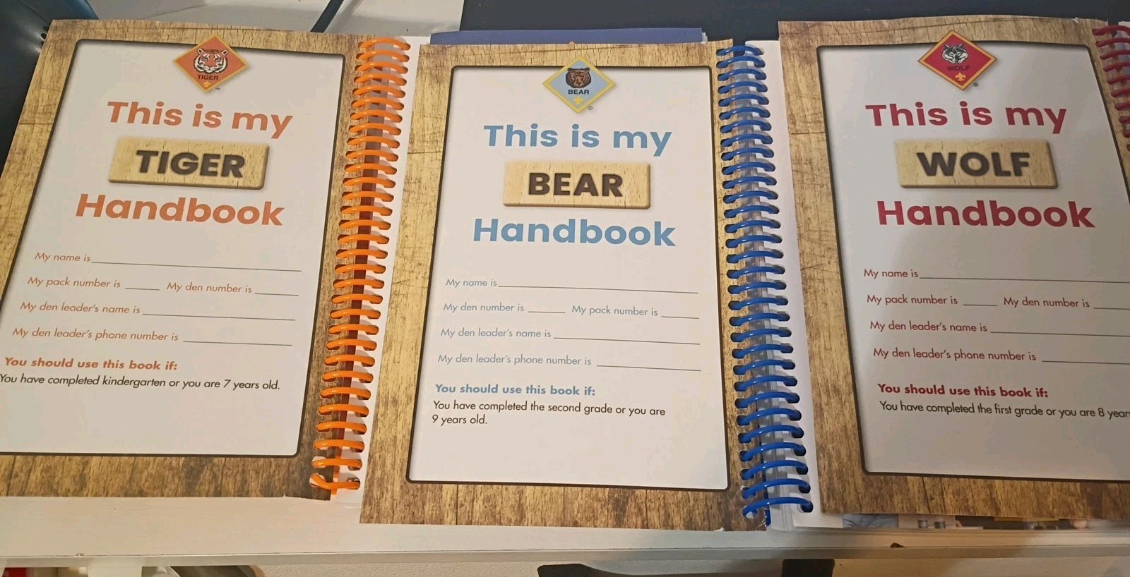 Lot of 3 Spiral Cub Scout Handbooks : Tiger Wolf and Bear Boy Scouts Guides