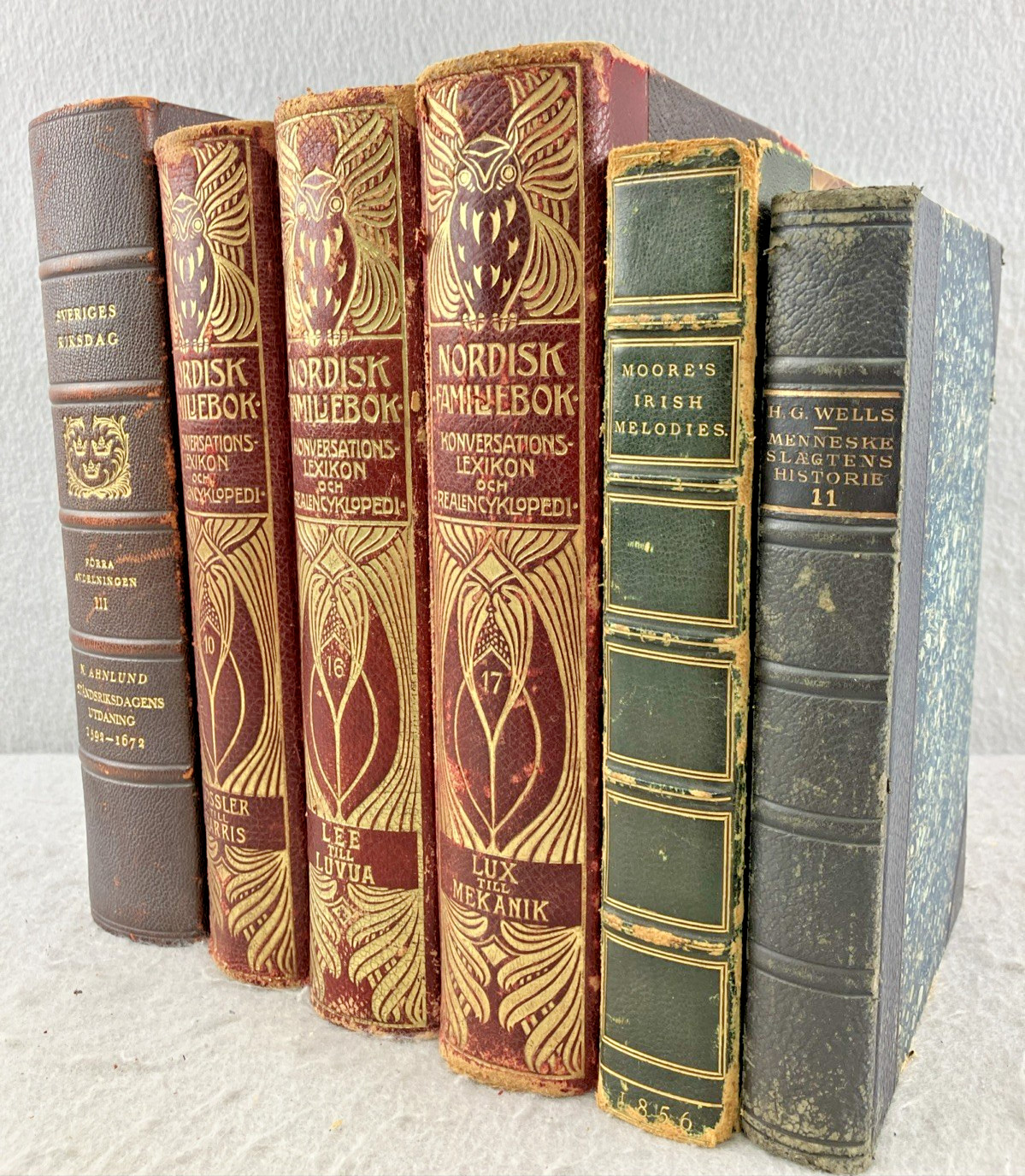 Leather Books Decor Mixed Languages Lot Of 6 Decorative Interior Design Vintage