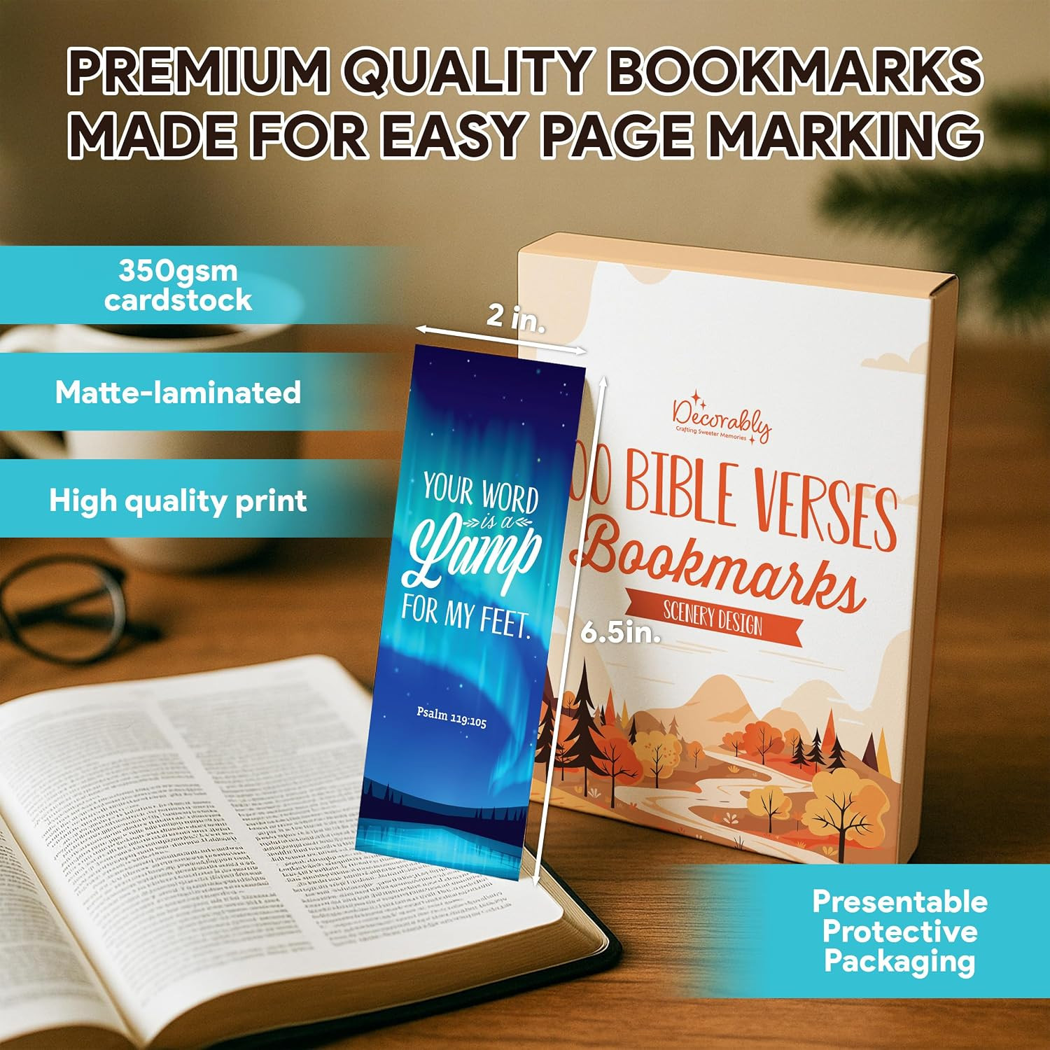 100 Pack 2X6.5In Christian Bookmarks for Women and Men – 50 Scenery Designs Doub