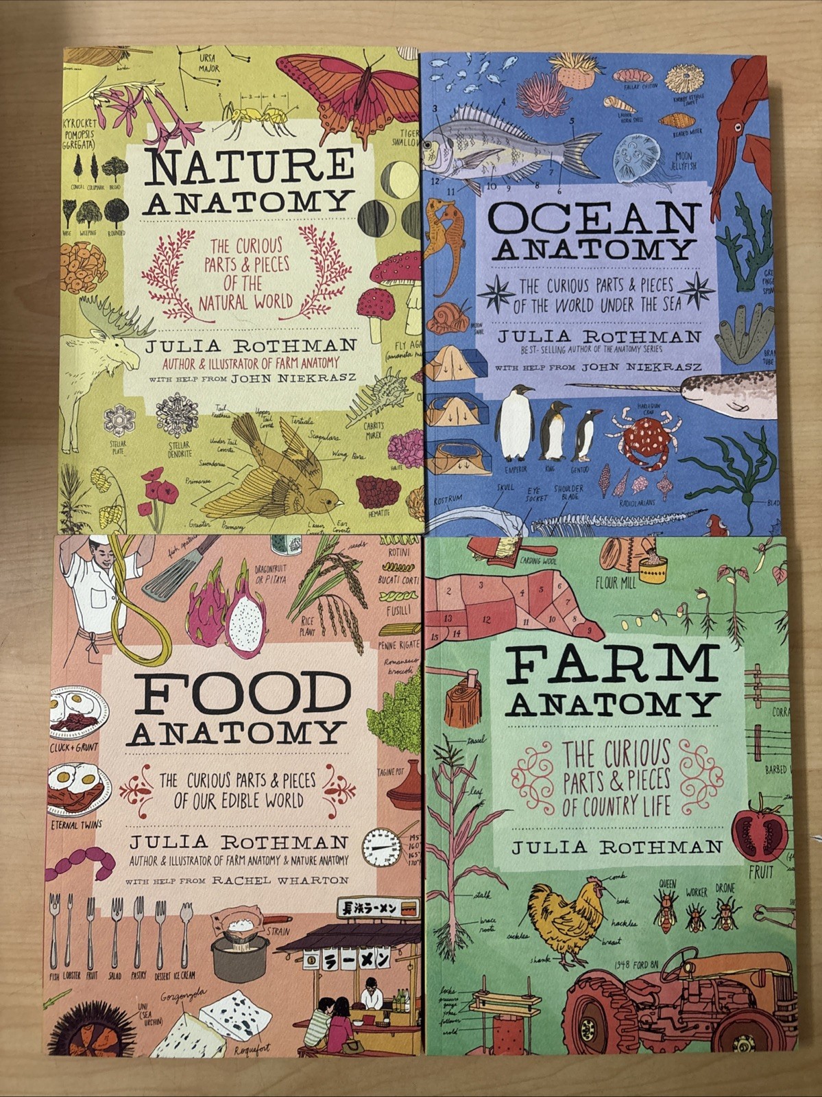Lot of 4 Julia Rothman Nature Ocean Farm Food Anatomy Books Very Good PB Storey