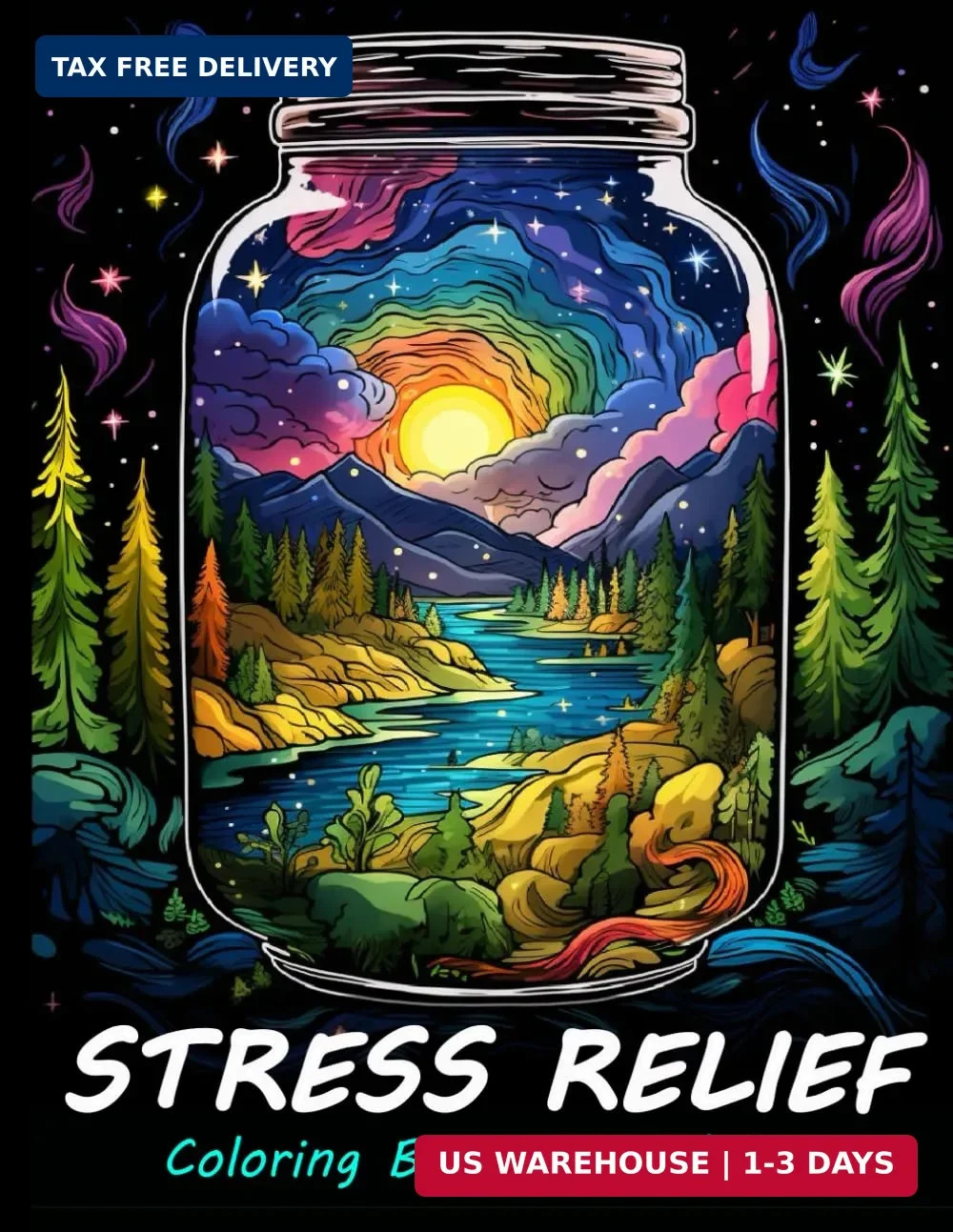 Stress Relief Coloring Book For Adults: Large print adult colouring book with re