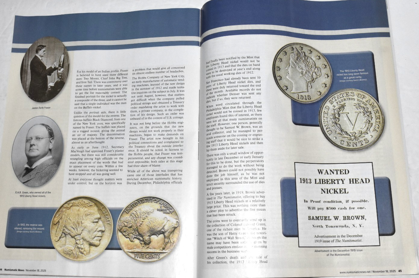 NUMISMATIC NEWS MAGAZINE, “Holiday Gift Guide,” 11-18-2025, 62 Pages, New