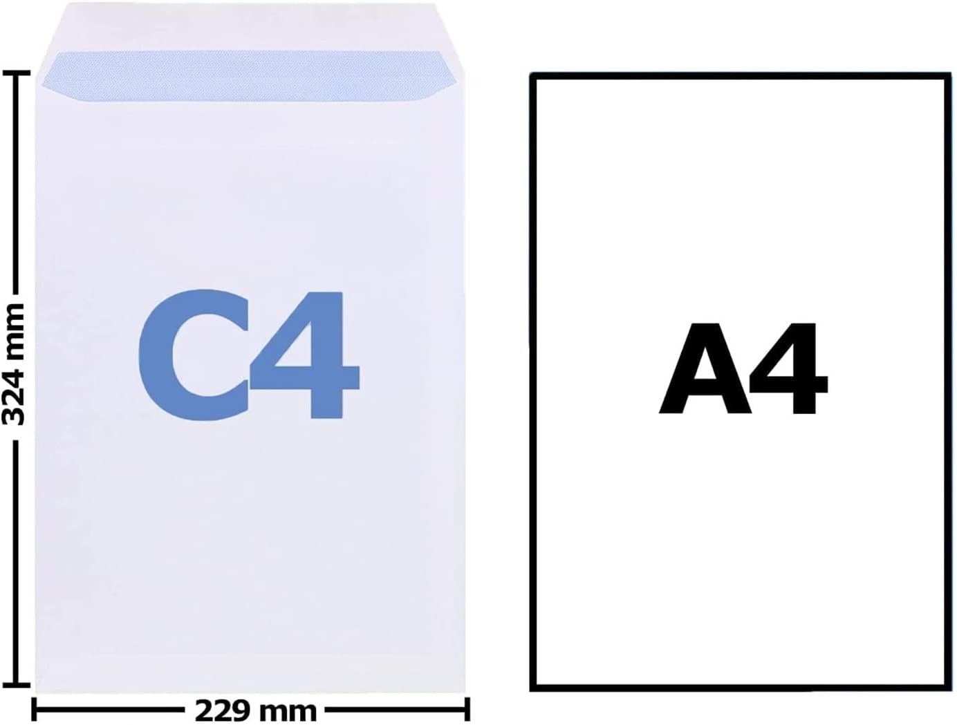 A4/C4 Self-Seal White Pocket Envelopes 324x229mm, 100gsm, No Window, Pack of 100