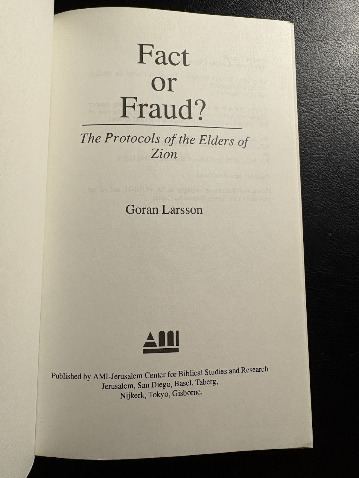 Fact or Fraud Protocols Elders Zion Goran Larsson 1994 AMI Antisemitism Jewish