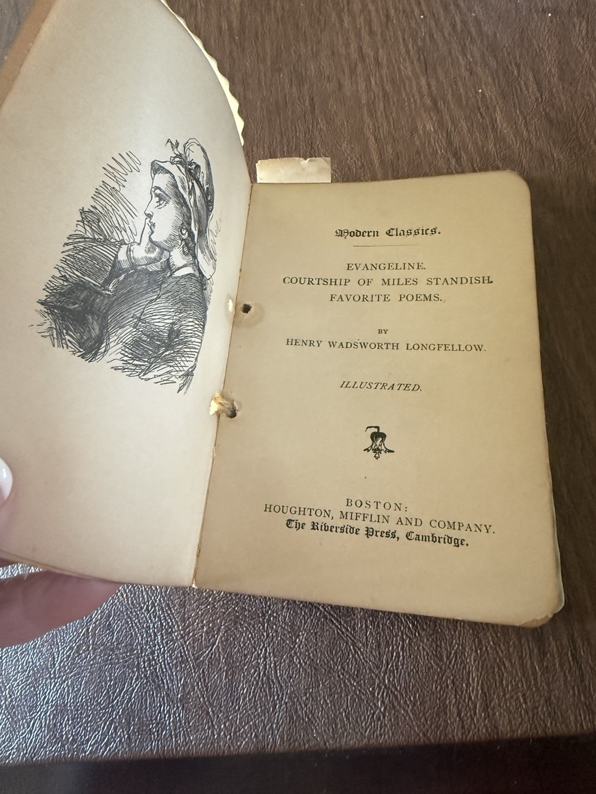 Vellum Cover Gold Leaf Antique Evangeline Longfellow Poem Book Rare Find! 1886