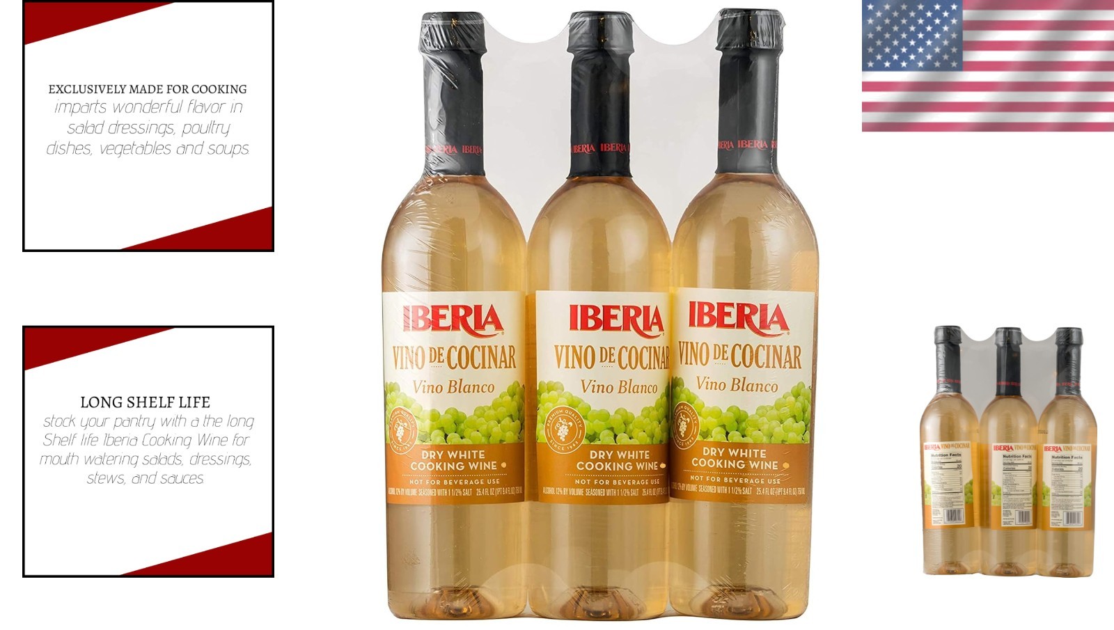 Dry White Cooking Wine, 25.4 oz Bottles (Set of 3) – Perfect for Recipes