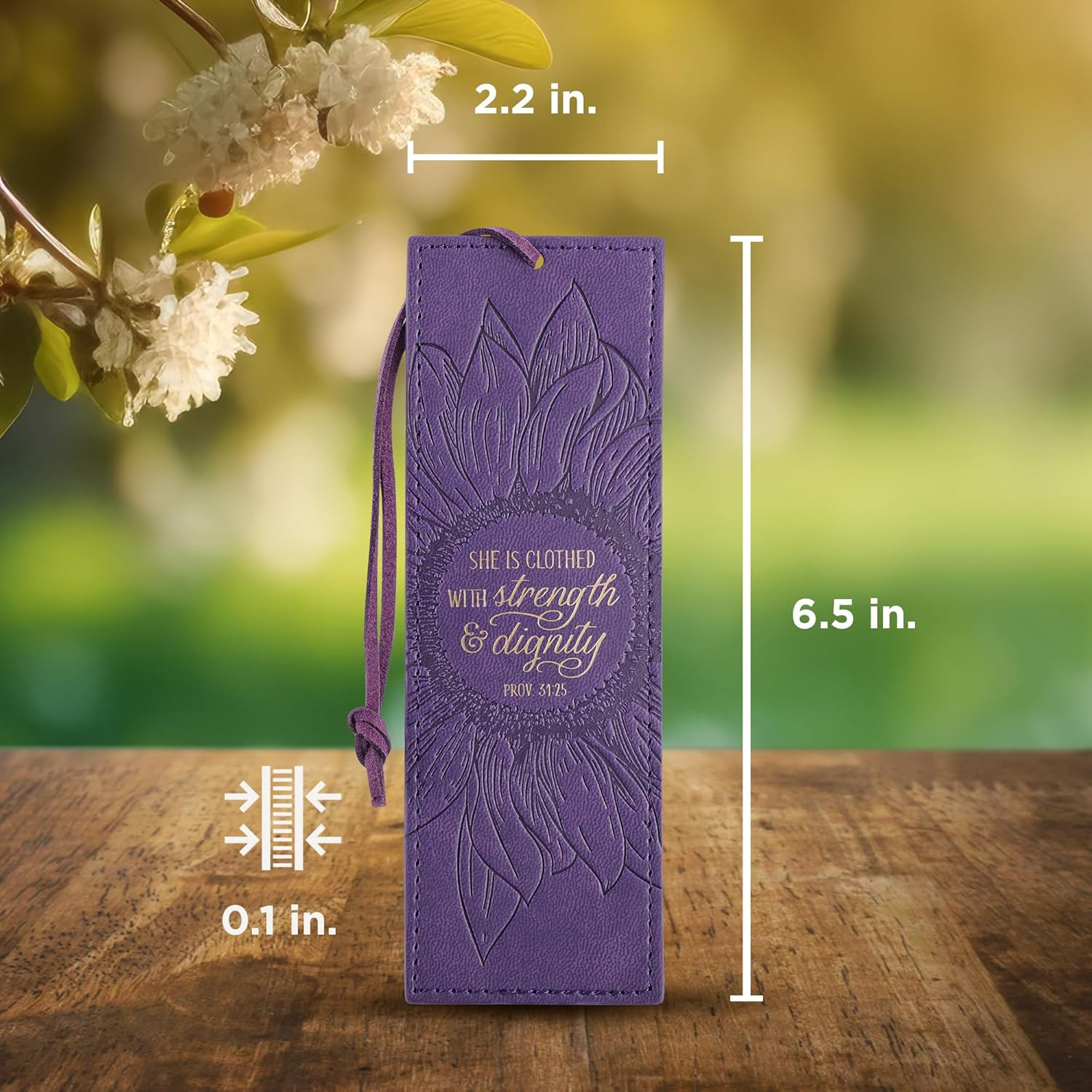 Vegan Leather Scripture Bookmark for Women: Strength and Dignity – Proverbs 31:2