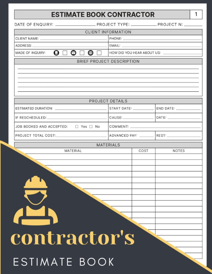Estimate Book Contractor: Job Estimate Quote Record Book With Client Contact Log