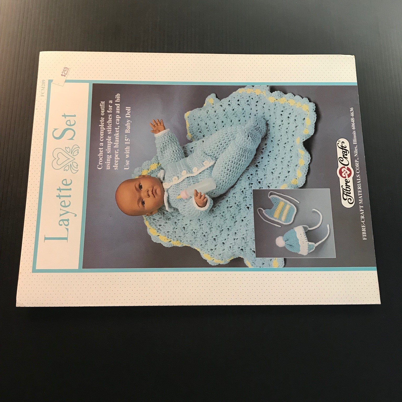 Layette Set Fibre-Craft Crochet Pattern Booklet Baby Doll Outfit FCM289 1980