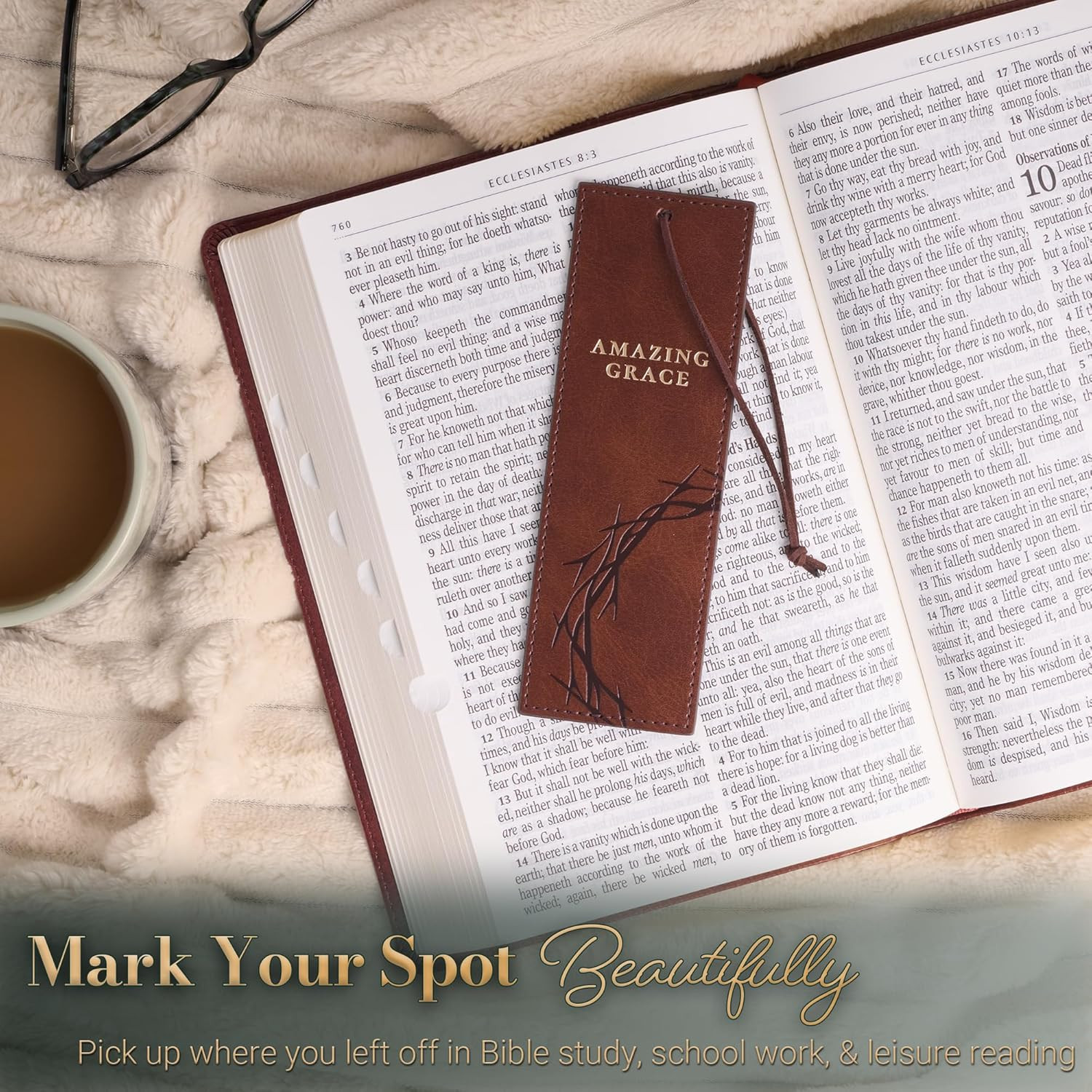 Premium Vegan Leather Inspirational Scripture Bookmark for Men & Women: Amazing