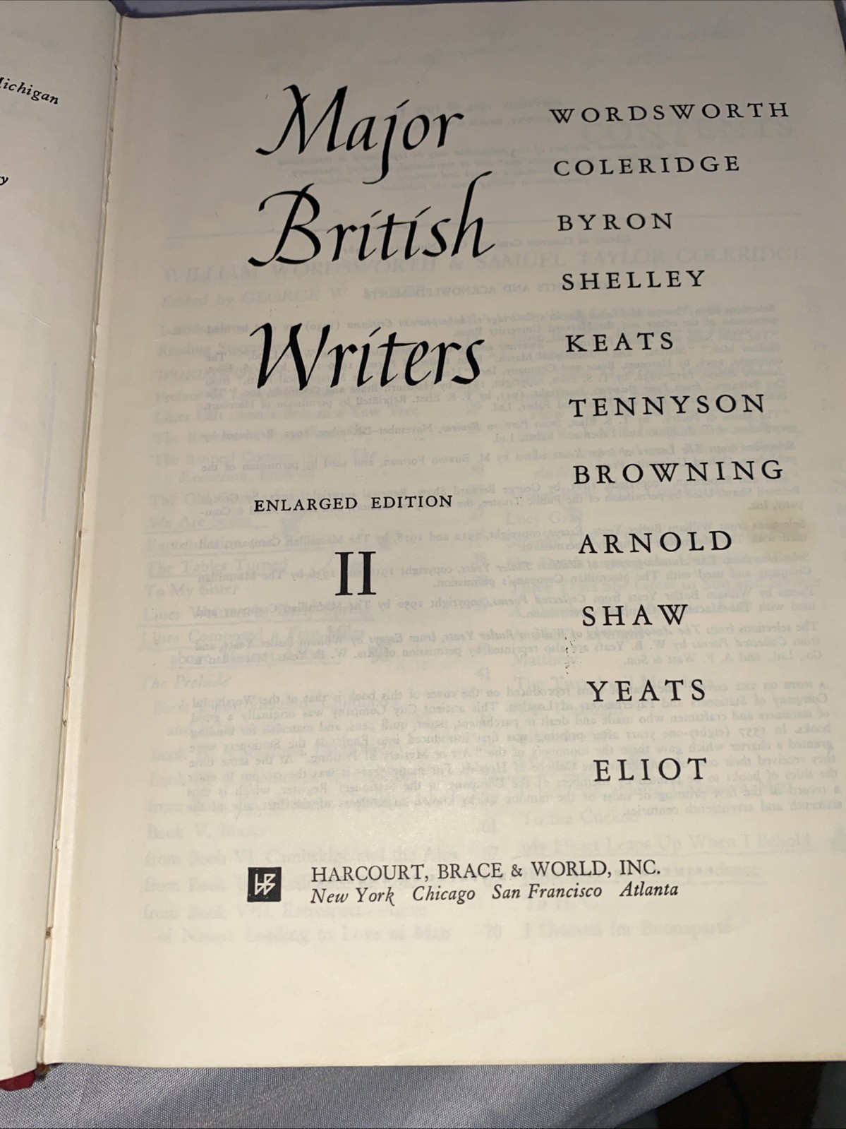 Vintage Major British Writers Enlarged Edition Volume II 1954 hardcover + Notes