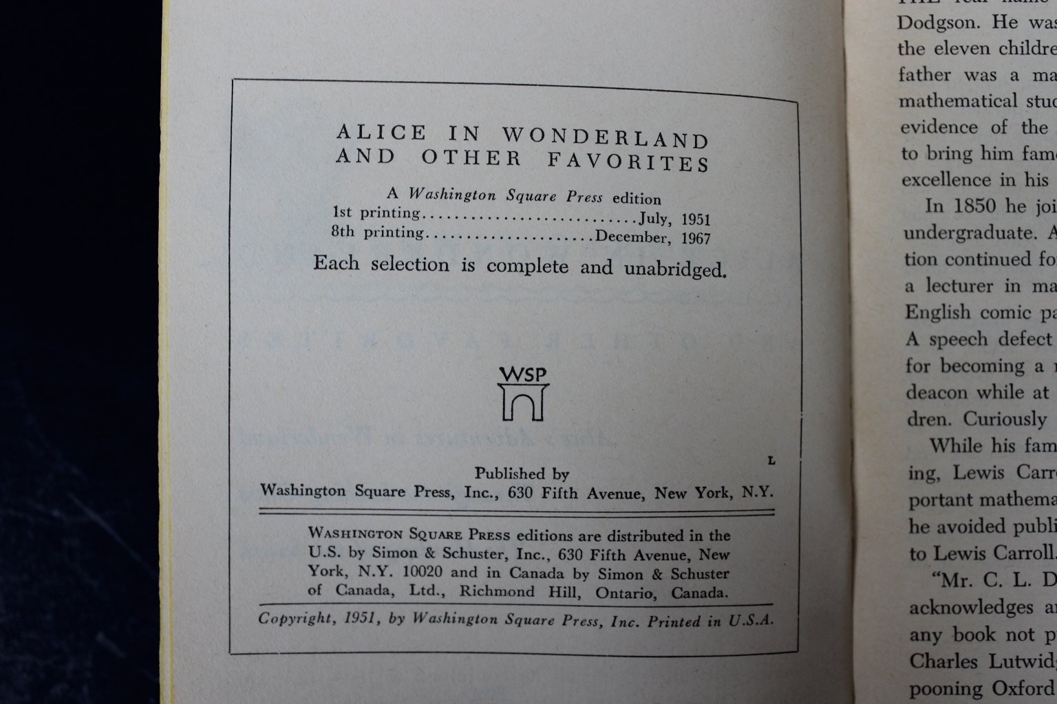 Alice in Wonderland Lewis Carroll 1967 Tenniel Illustrated Washington Square PB