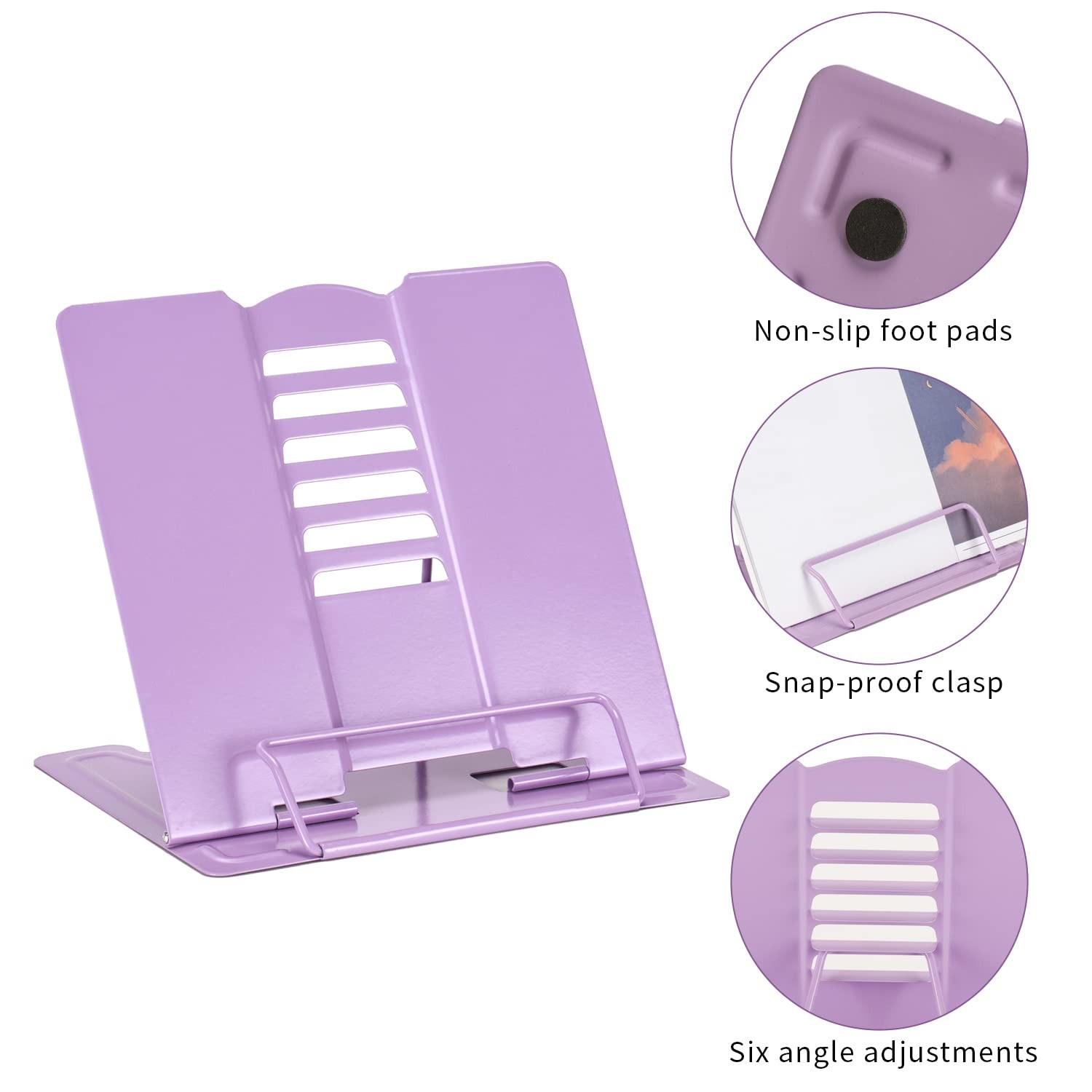 Metal Book Stand Adjustable 8.8D x 7.9W x 0.75H inches, Full Purple