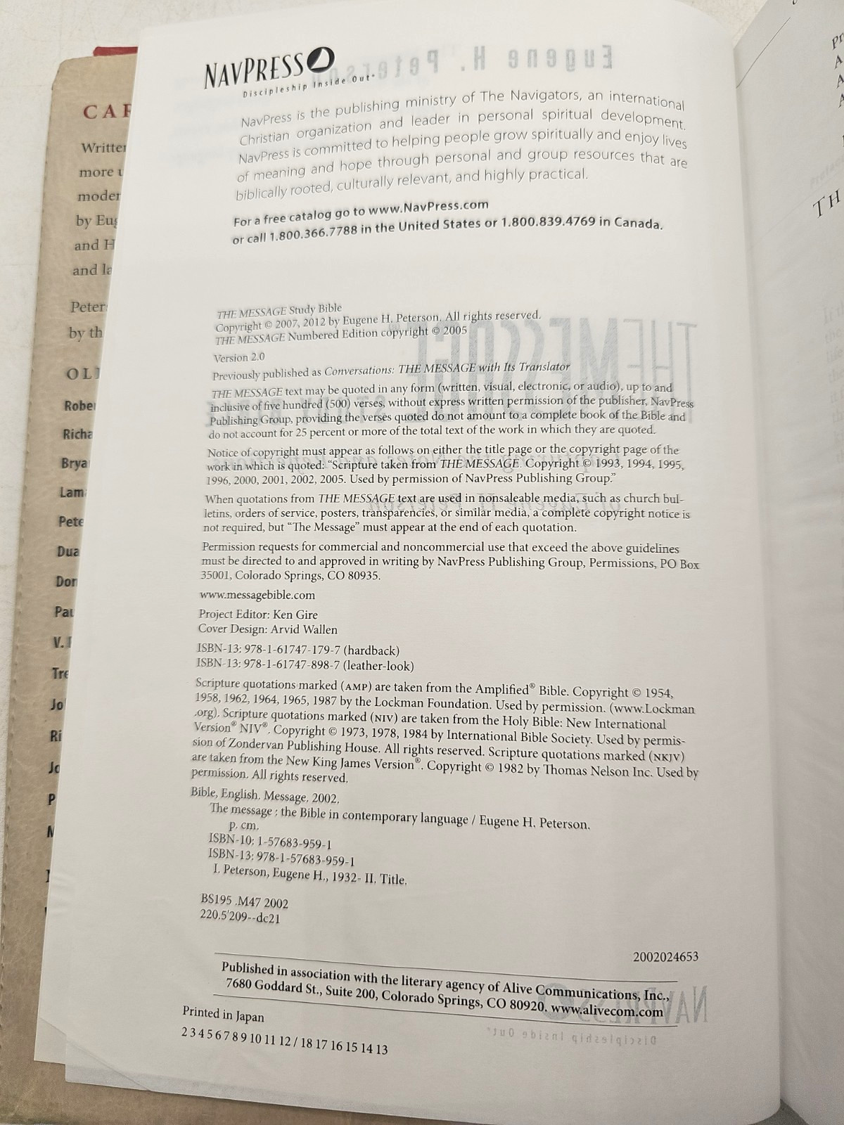 Message Study Bible Capturing The Notes And Reflections Of Eugene H. Peterson HC