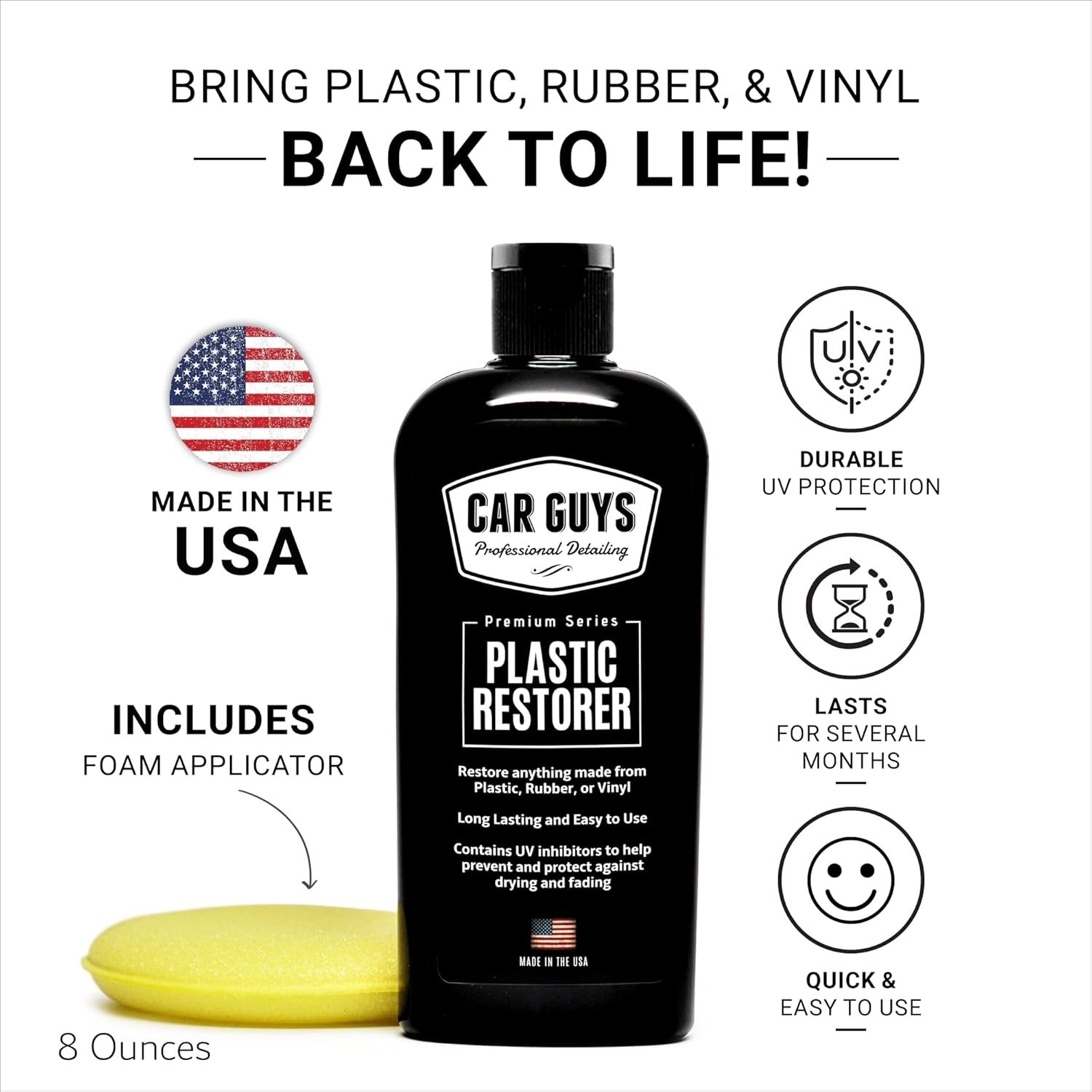 Long-Lasting Plastic Restorer – 8 Oz Kit for Auto Detailing & Home Use