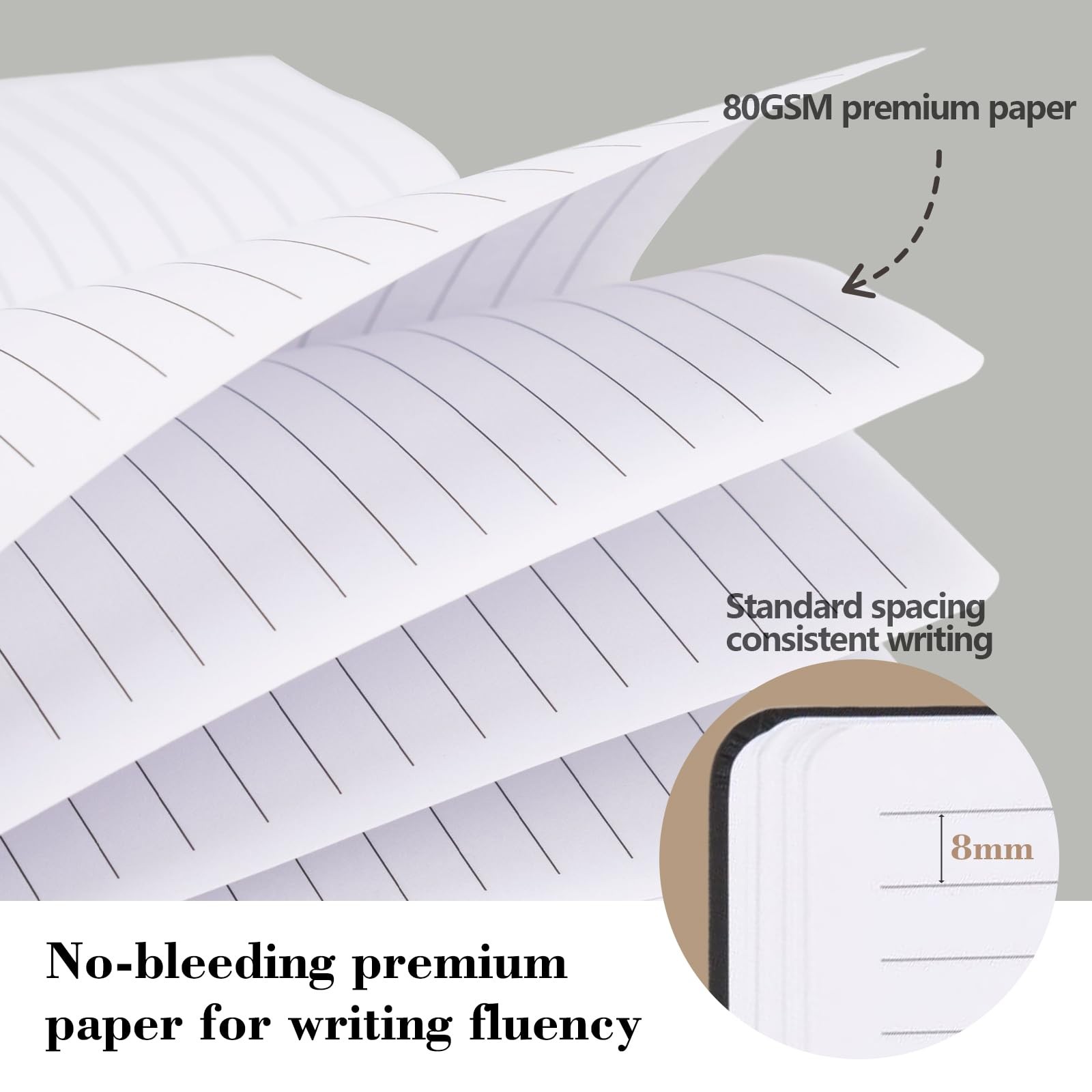 256 Pages Hardcover Leather Notebooks, 80Gsm Classic Lined Journal for Black