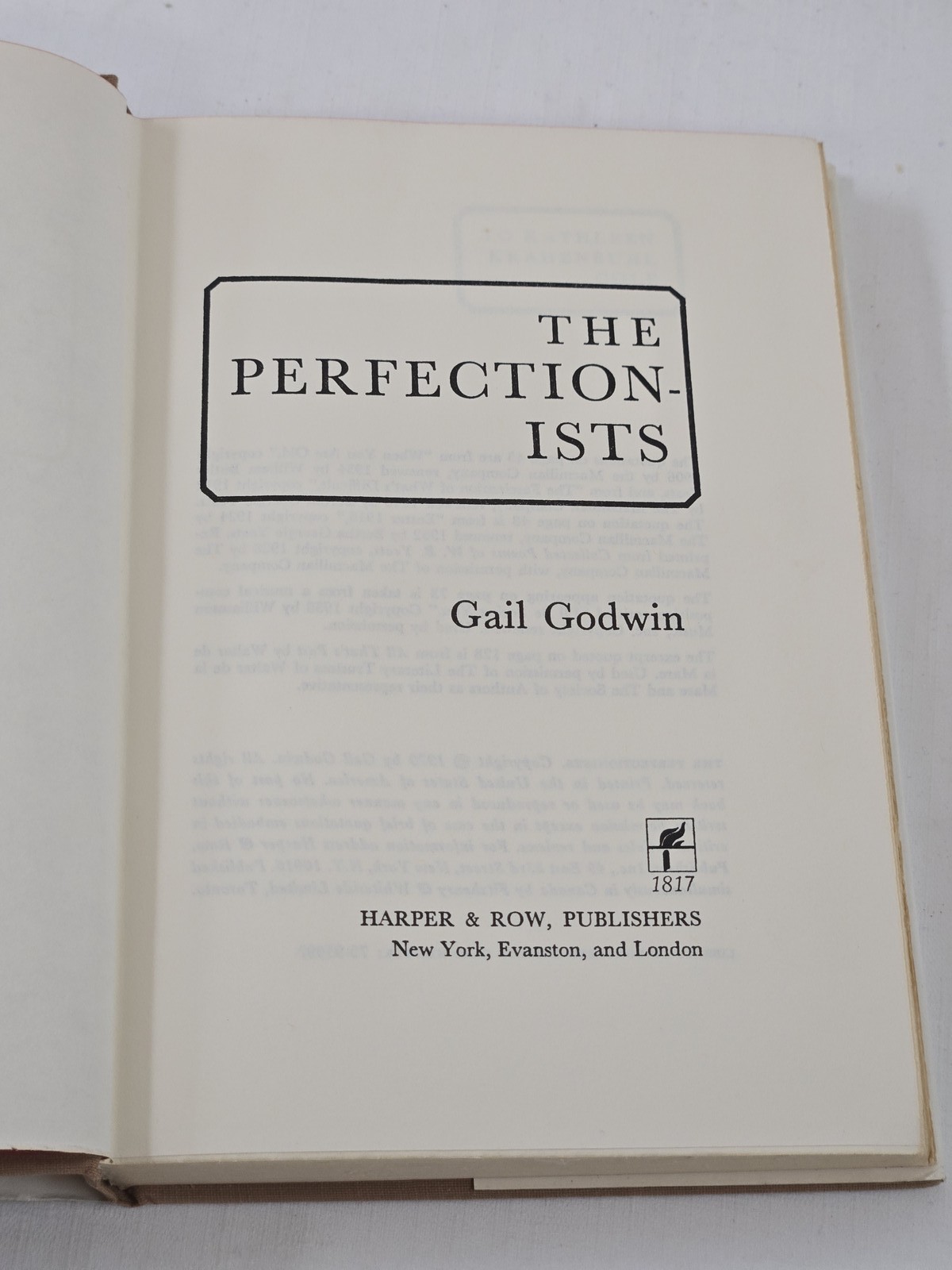The Perfectionists Gail Godwin 1970 Harper & Row Hardcover Dust Jacket Novel
