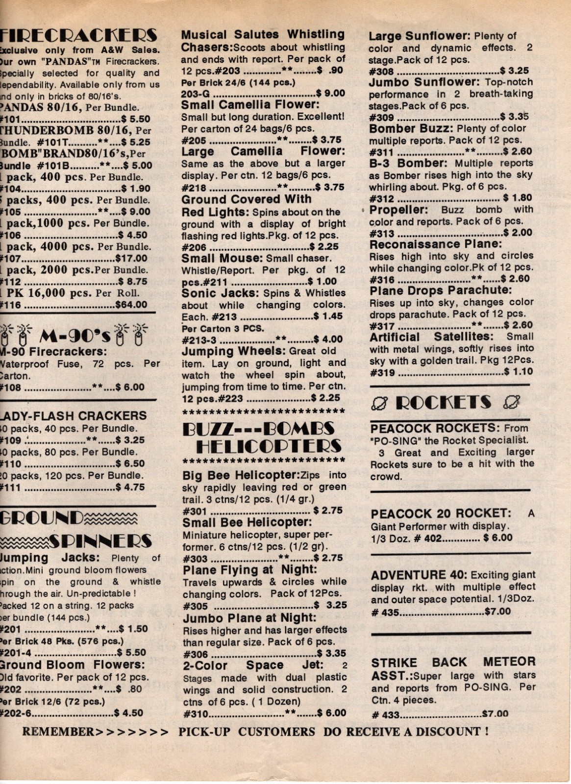 FIREWORKS CATALOG 1993 A&W SALES MUNCY, PA 16 Pages