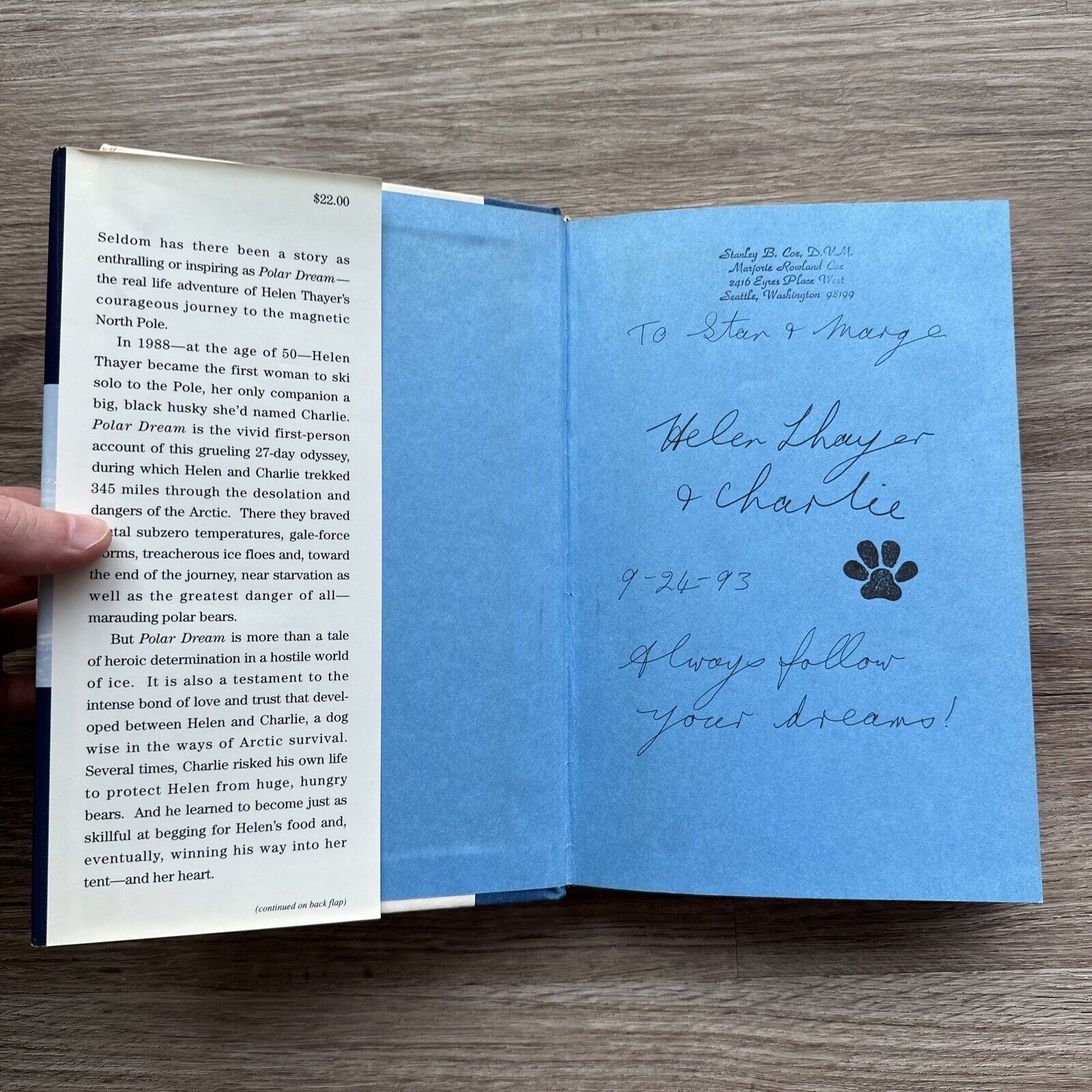 Polar Dream By Thayer, Helen – 1993 Hardcover Dust Jacket, Signed By Author