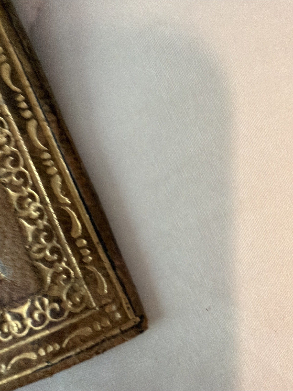 Antique Leather Book Cover with 22k Gold Inlay and Design Art