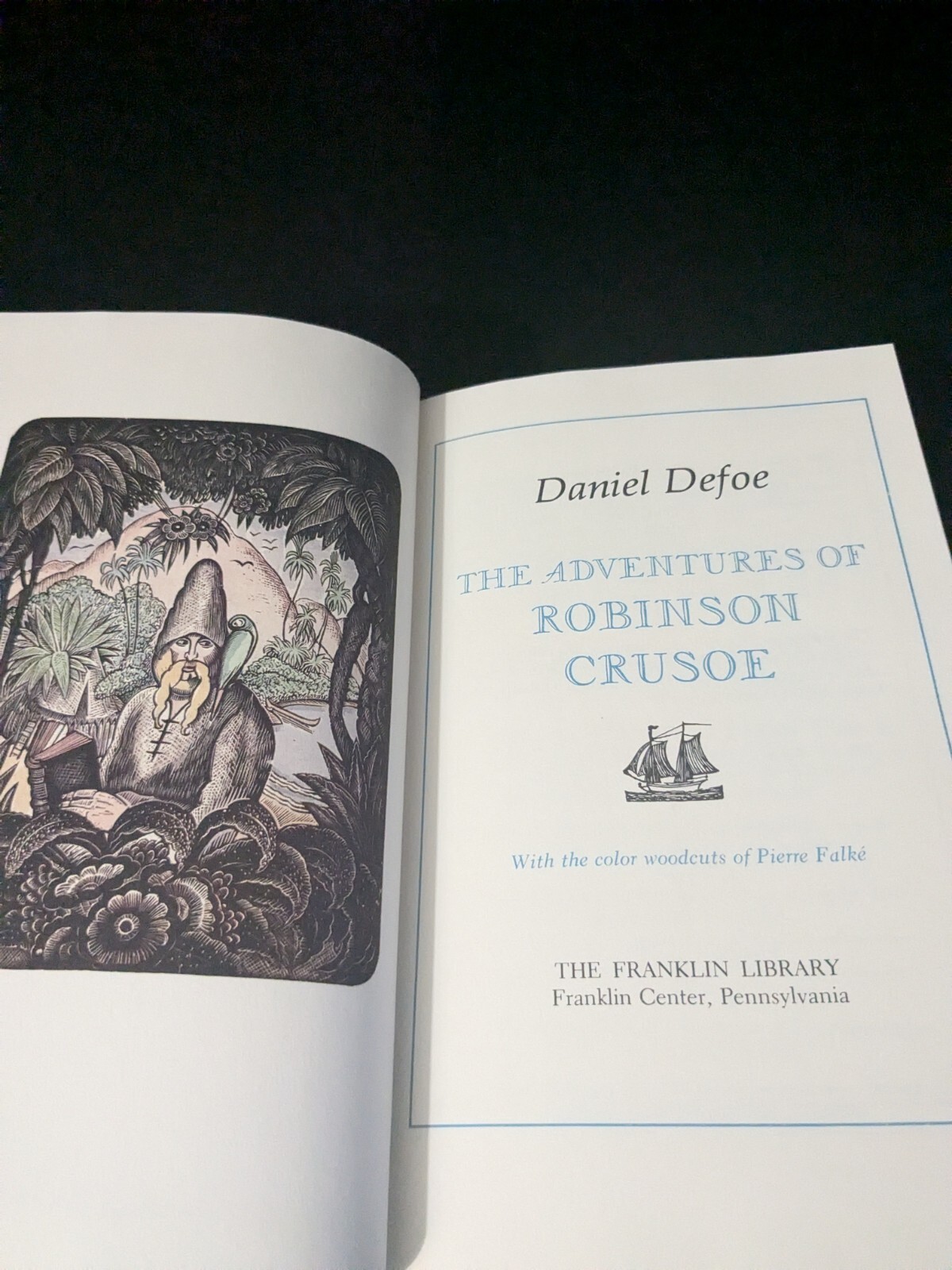 Vtg Daniel Defoe Robinson Crusoe Franklin Library 1979 Woodcuts By Pierre Falke